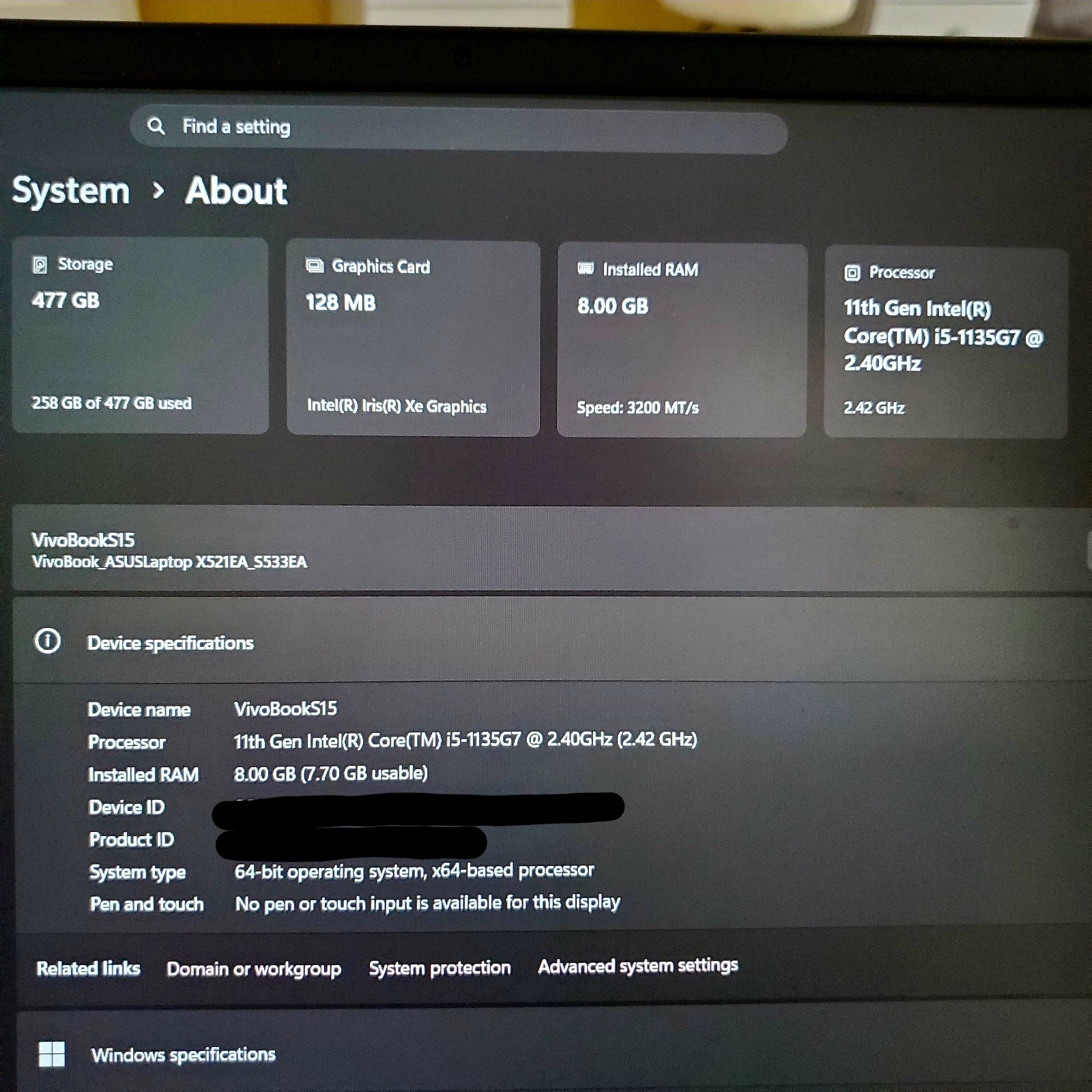 Asus Vivobook S15 S533E 15″ 8GB RAM 512GB SSD Laptop