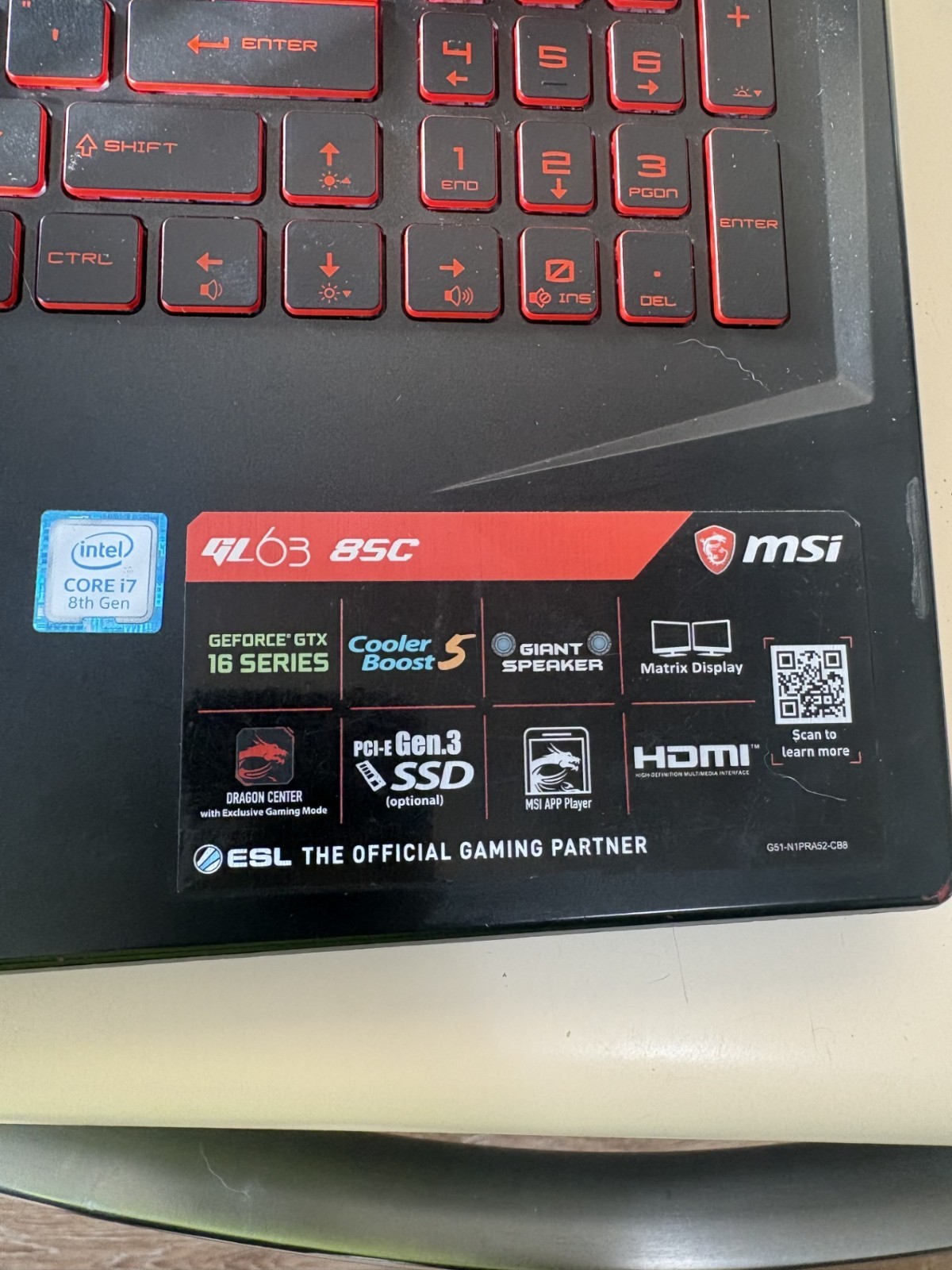 MSI GL63 8SC-059 Gaming Laptop i7-8750H GTX 1650 8GB 256GB SSD
