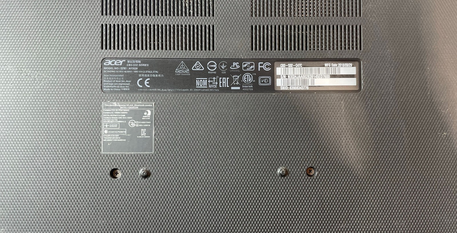 Acer Chromebook 15 CB3-532-C47C 15.6″ Laptop N15Q9 No HDD