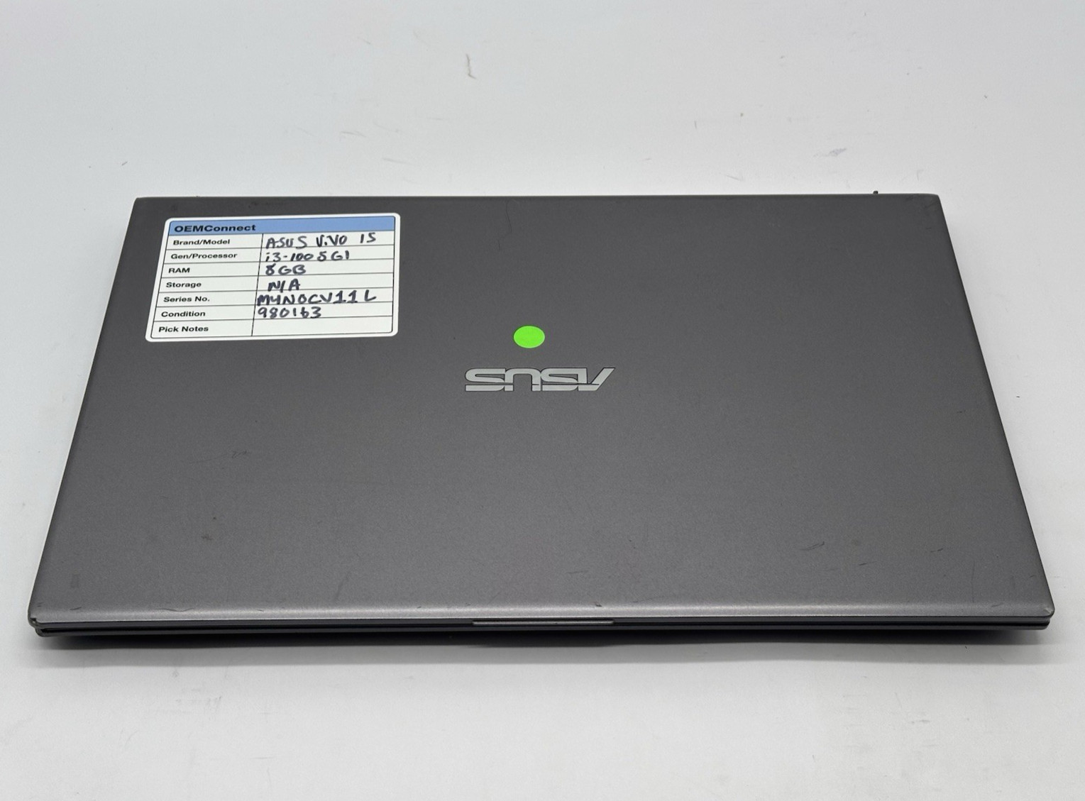 ASUS Vivobook 15 F512J Laptop, i3-1005G1, @ 1.20GHz, 8GB RAM, No OS/HDD/Charger