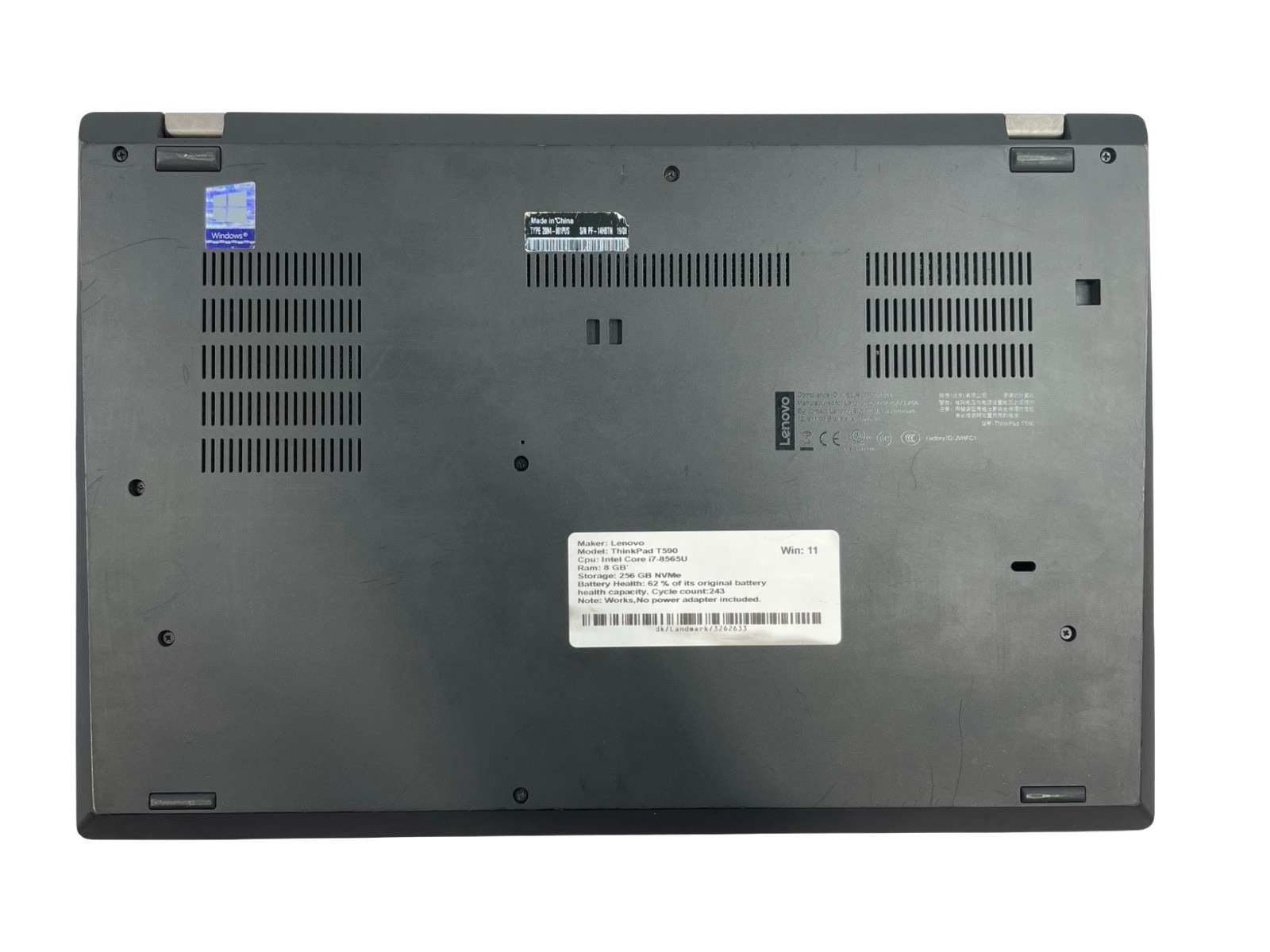 LENOVO THINKPAD T590 Intel i7-8565U 8GB RAM 256GB NVMe Win 11