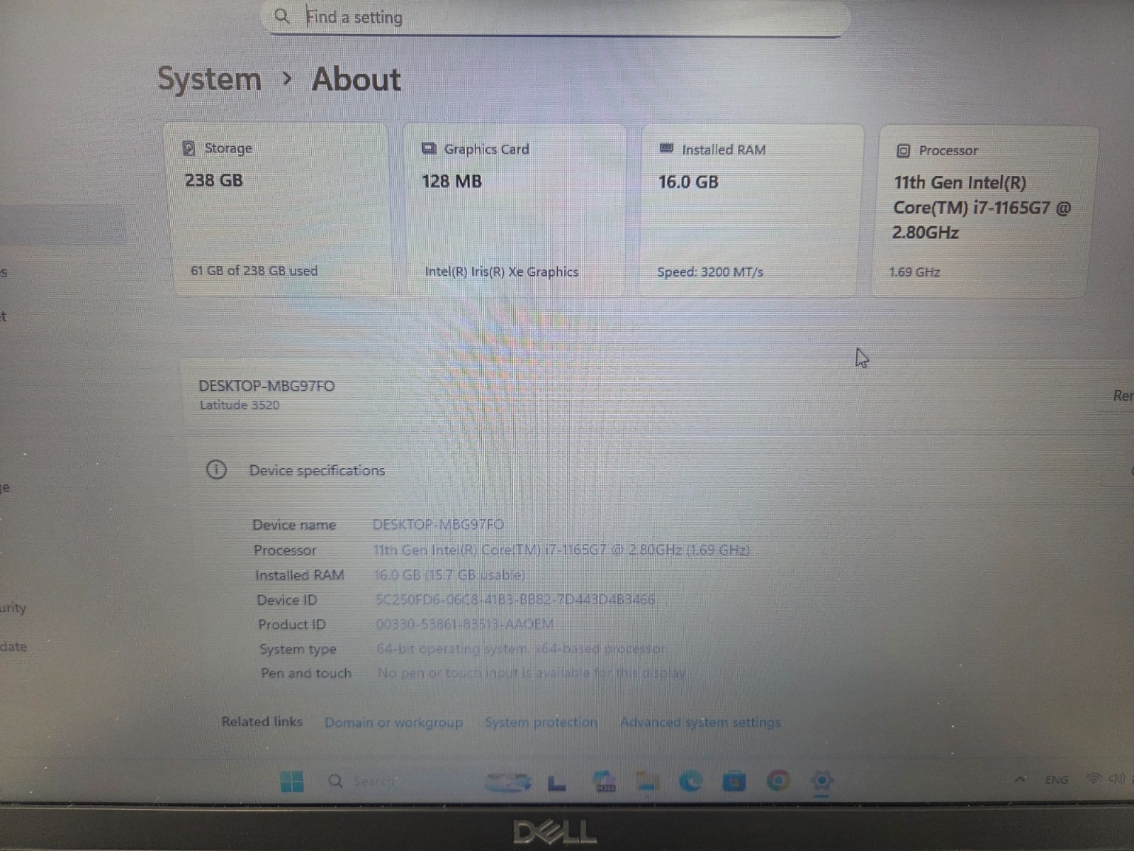 DELL LATITUDE 3520 i7-1165G7 2.80GHZ 16GB–512GB SSD WIN 11 PRO