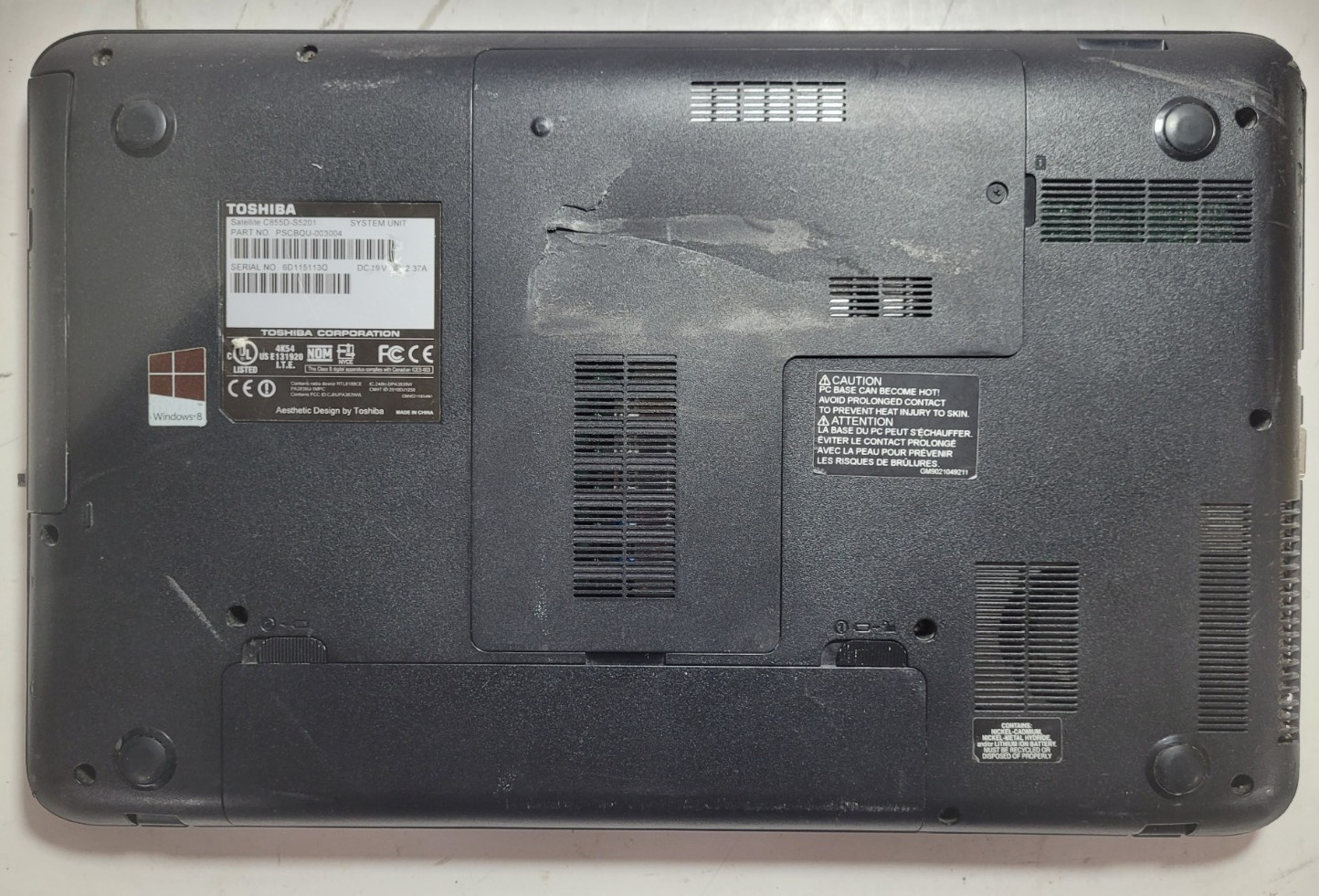 Toshiba Satellite C855D-S5201 w/AMD E1-1200, 12GB RAM Laptop for Repair #0347