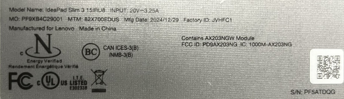 Lenovo IdeaPad Slim 3 15IRU8 (PD4057837)