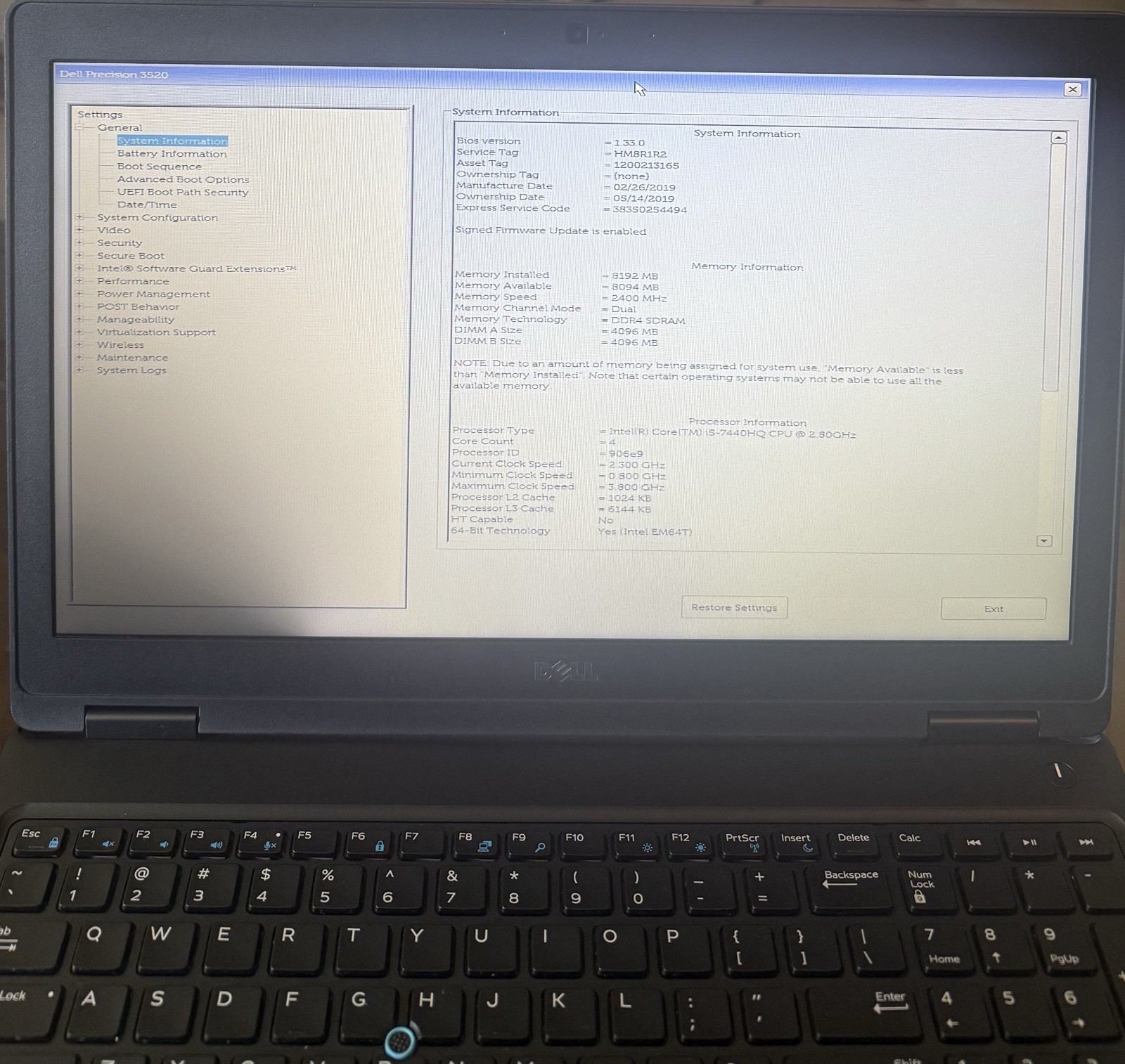 Dell Precision 3520 15.6” i5-7440HQ 2.8GHz M620 READ