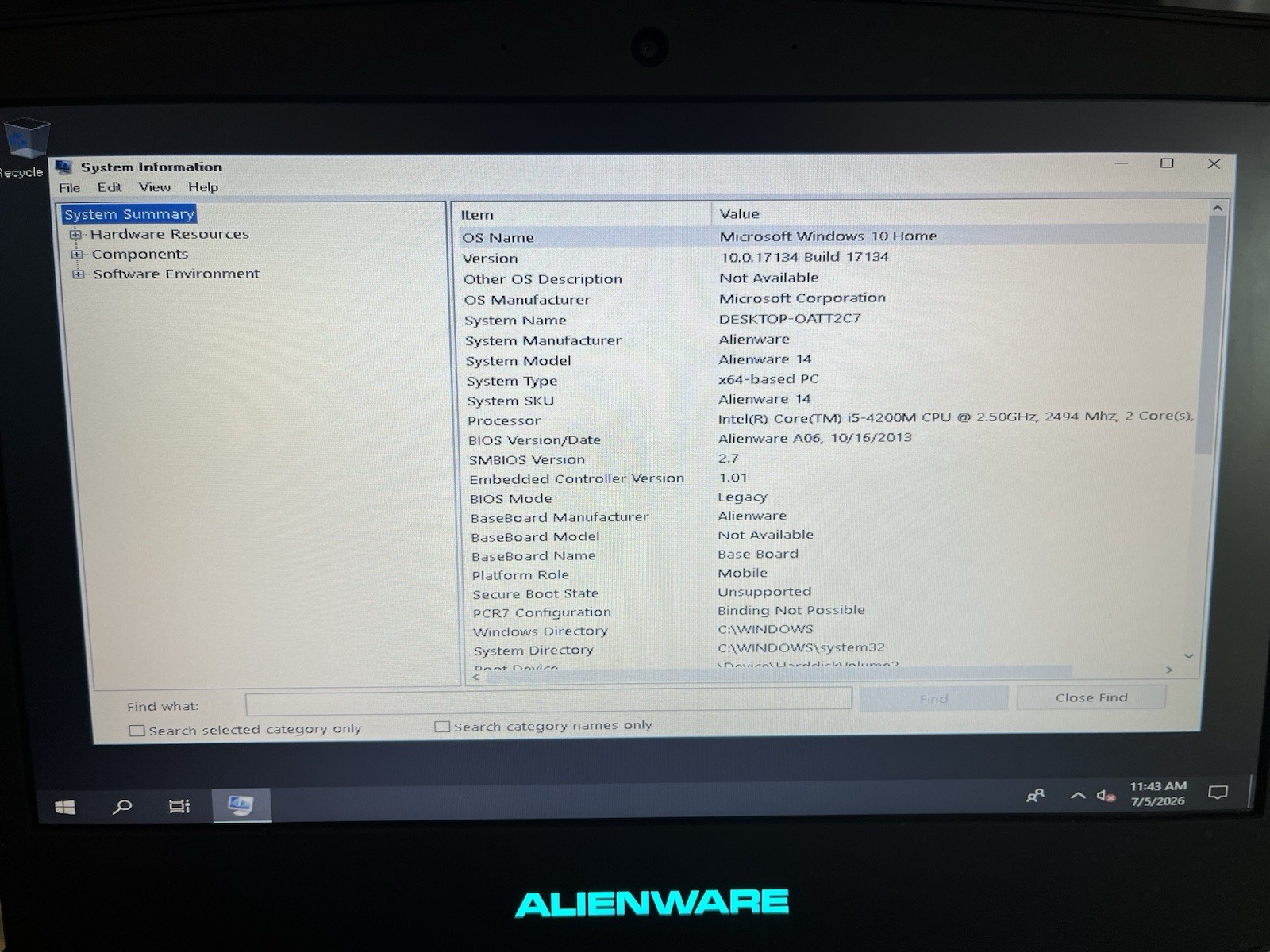 ALIENWARE 14 (P39G) i5-4200M 8GB RAM 750GB HDD
