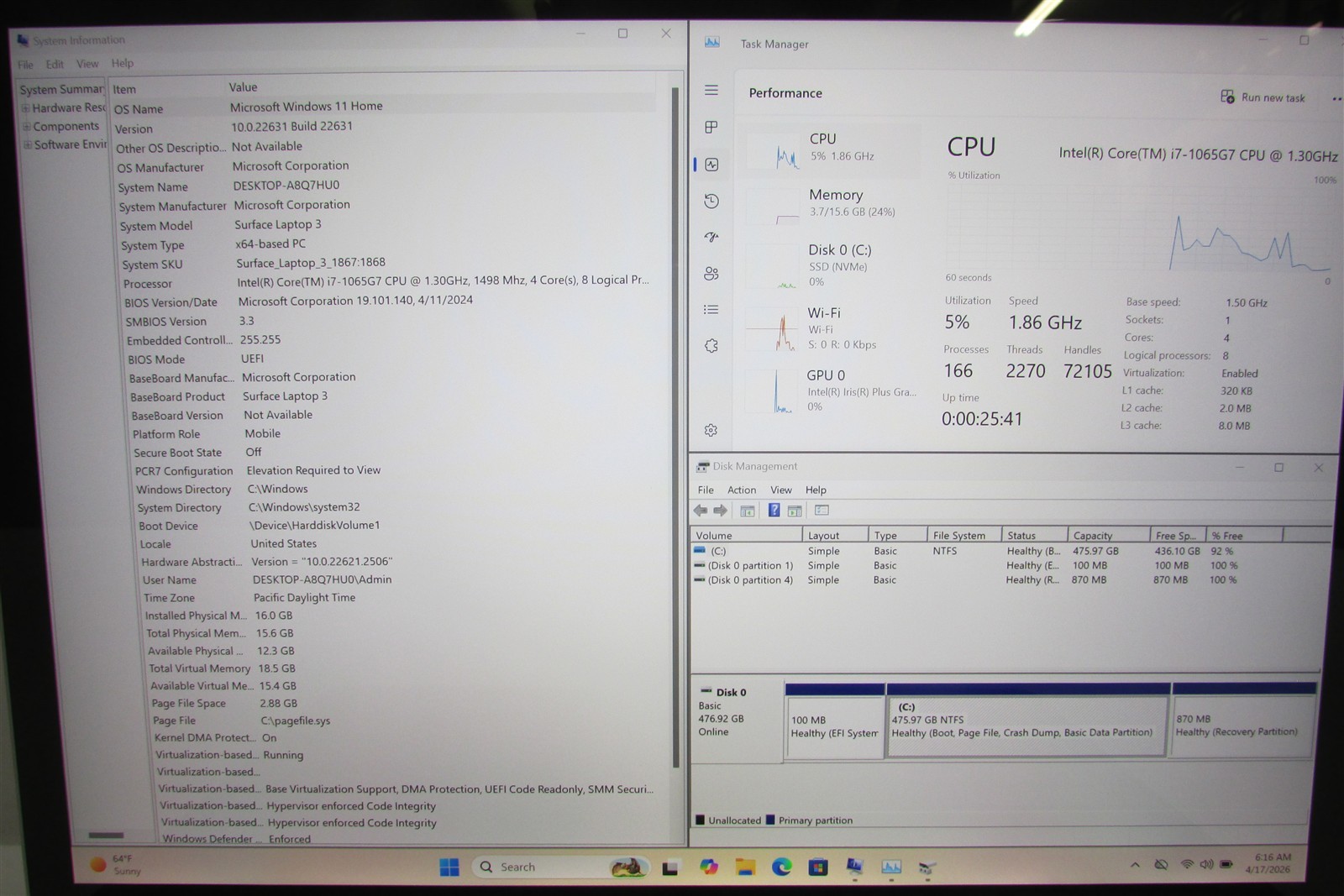 Microsoft Surface Laptop 3 1867 i7-1065G7 1.3GHz 16GB 512GB 13.5″ Windows 11 Pro