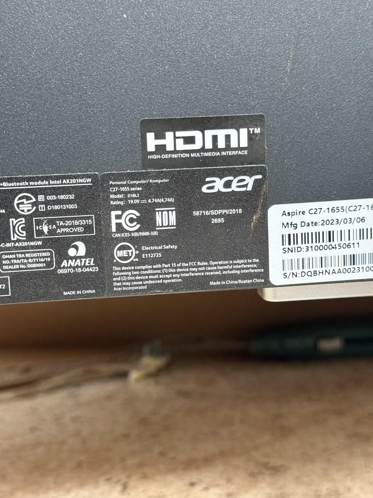 Acer Aspire C27-1655 27″ AIO i3-1115G4 2023 Locked Working For Repair