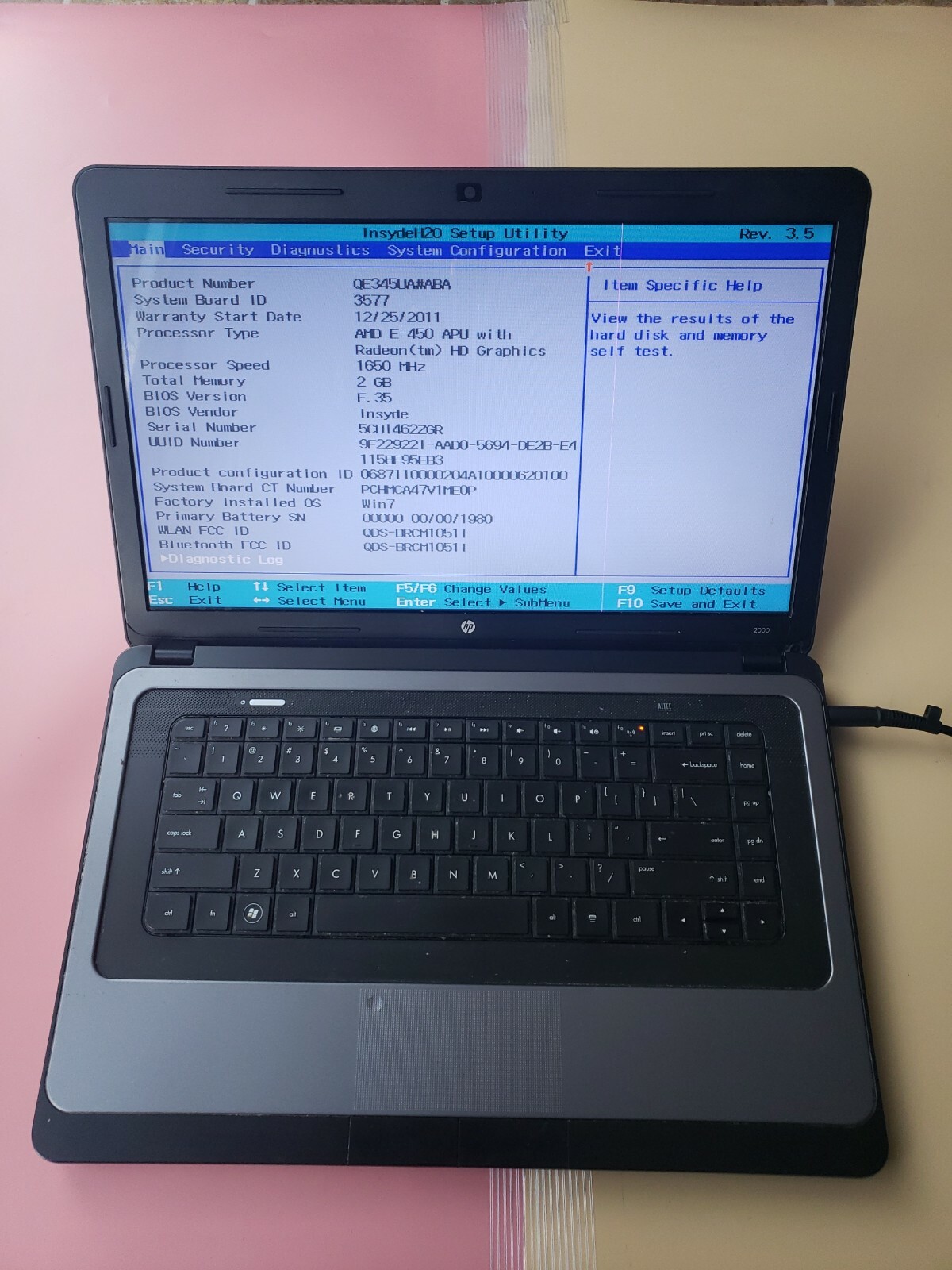 HP 2000 AMD E450 APU Radeon HD GRAPHICS 2GB RAM 120GB HDD WIFI BLUETOOTH WEBCAM