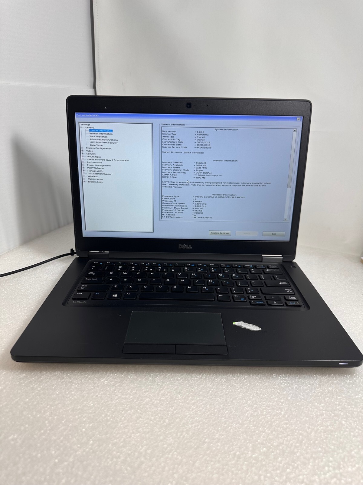 Dell Latitude 5480 14″ FHD Intel Core i5-6300U 8gb ram 256gb M.2 Sata No OS