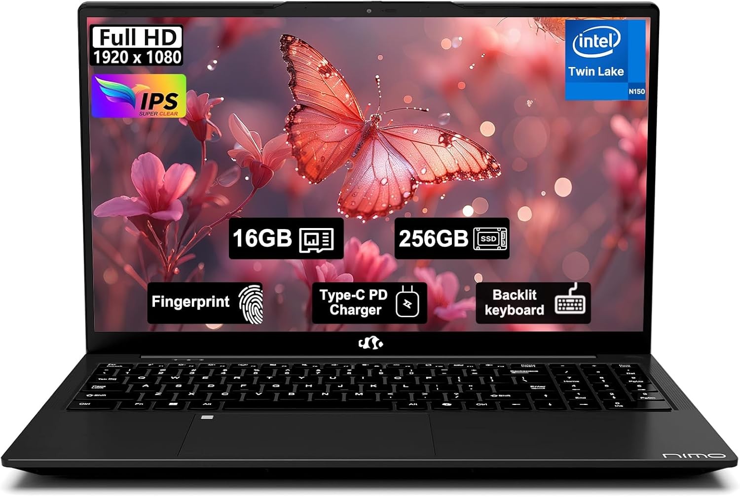 NIMO 15.6″ FHD IPS Student Laptop16GB RAM 256GB SSD, 4 Cores 13th Gen Intel N150