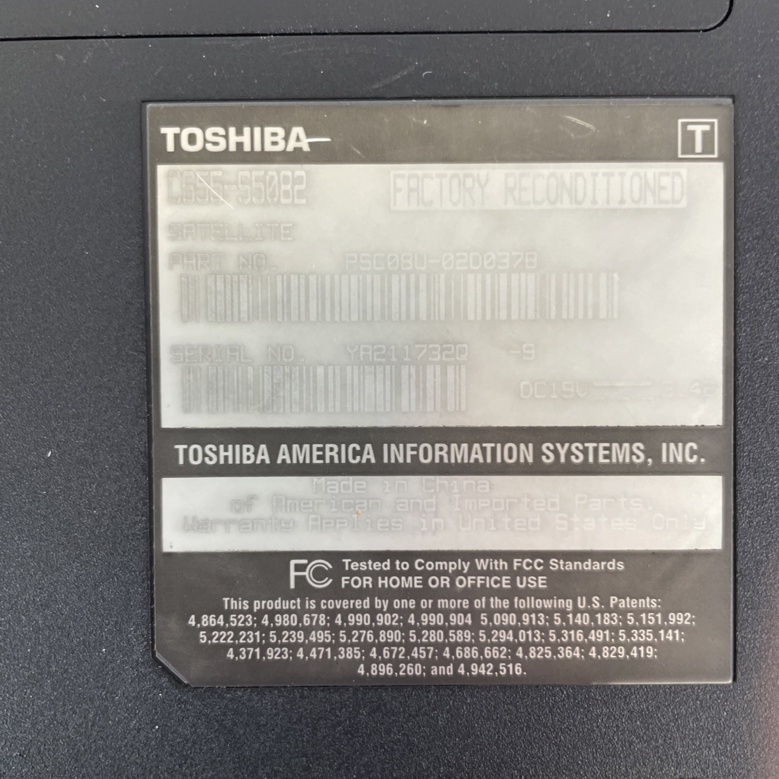Toshiba Satellite C655-S5082 Intel Celeron 900 2.00GHz 4GB RAM 250GB HDD Win10