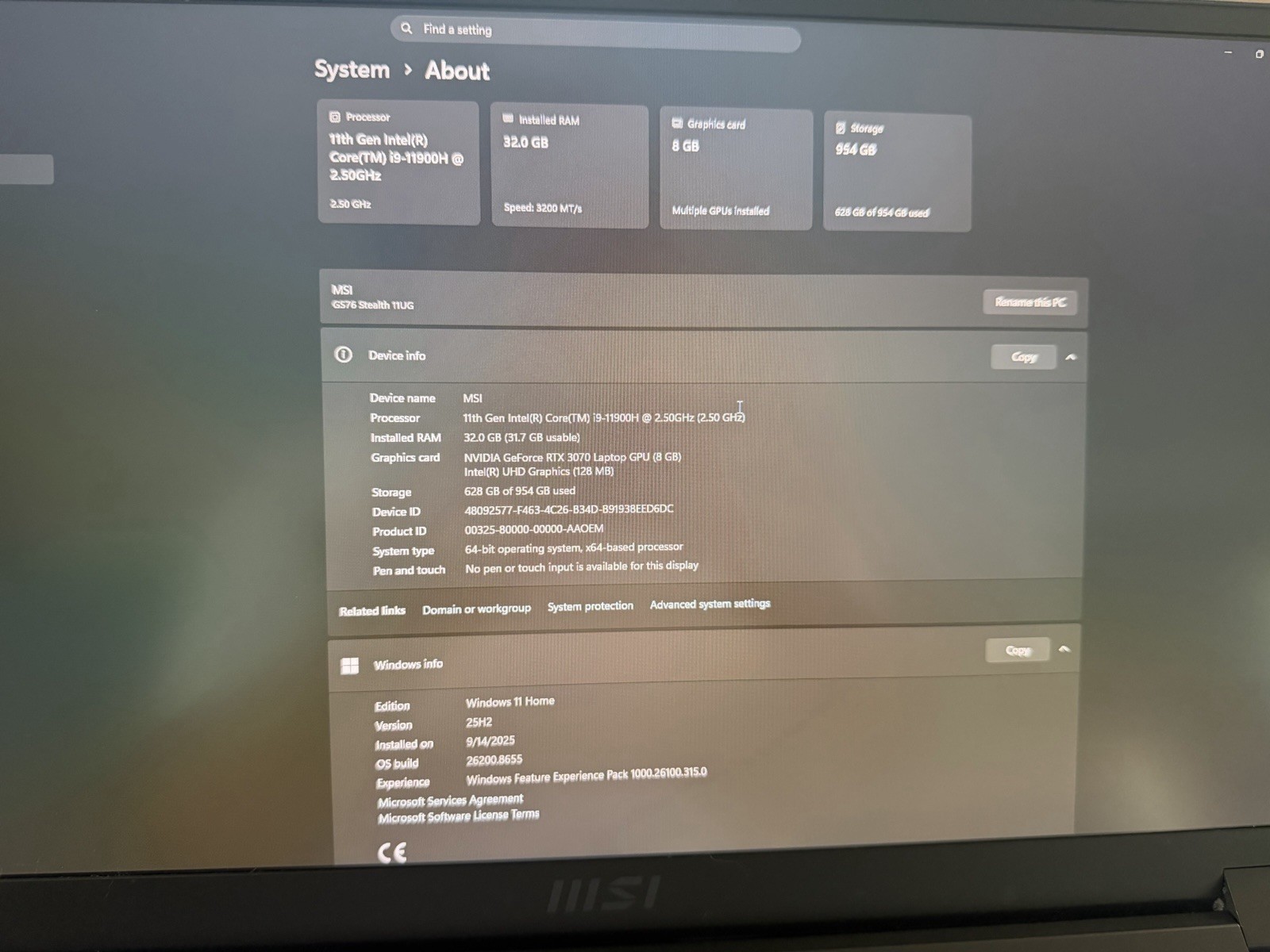 MSI GS76 Stealth 17.3″ 360hz refresh i9-11900H 32GB RTX 3070 954GB SSD Win11