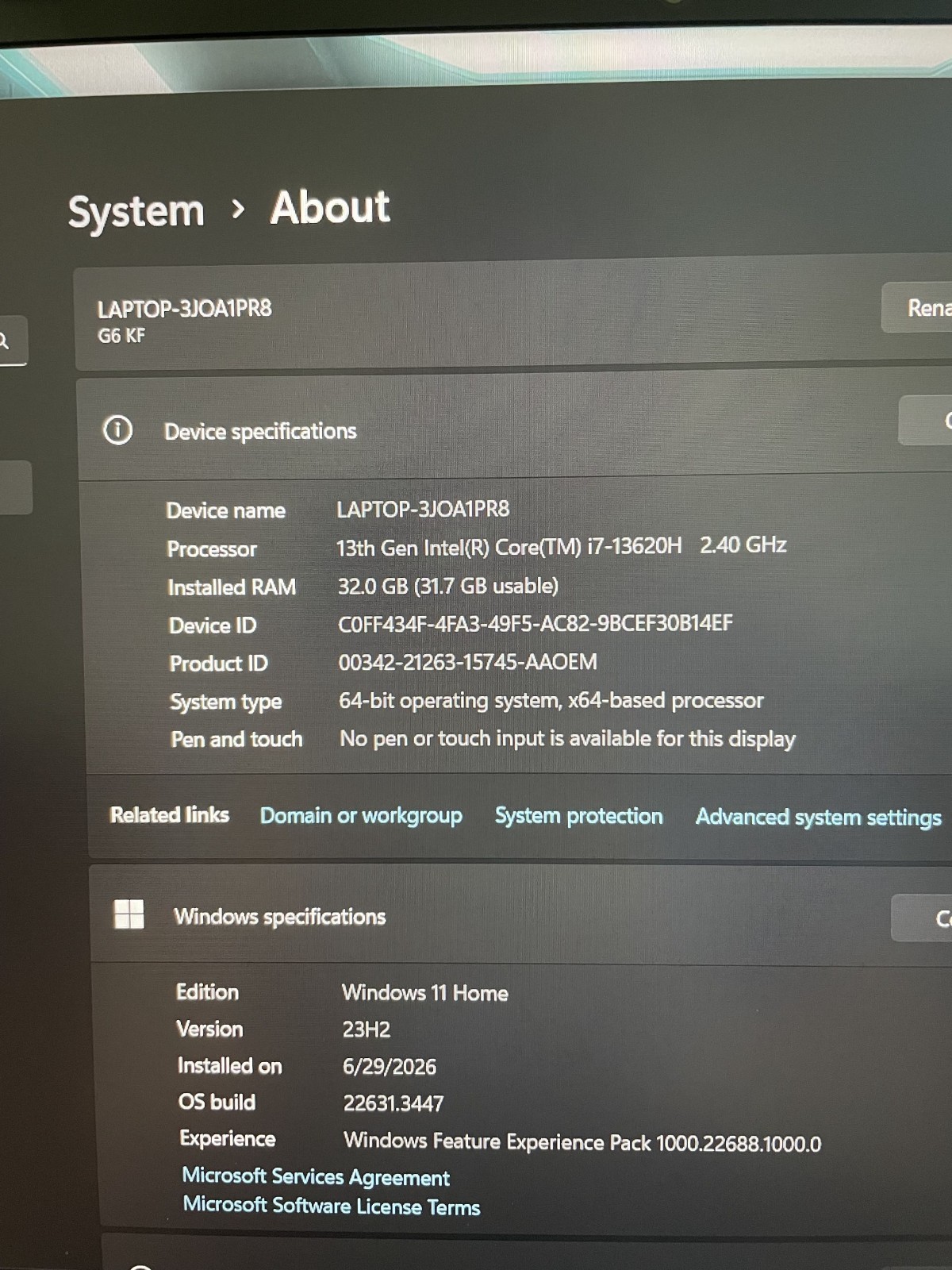 Gigabyte G6 KF WUXGA 165hz (Intel i7-13620H RTX 4060 8GB 32GB/1TB) Gaming Laptop