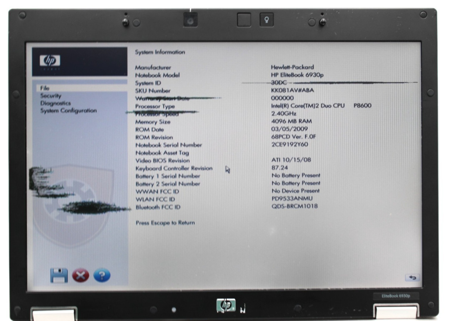 HP EliteBook 6930p 2Duo-@2.4GHz 2GB DDR2 NO STORAGE OR OS *USED/TESTED*