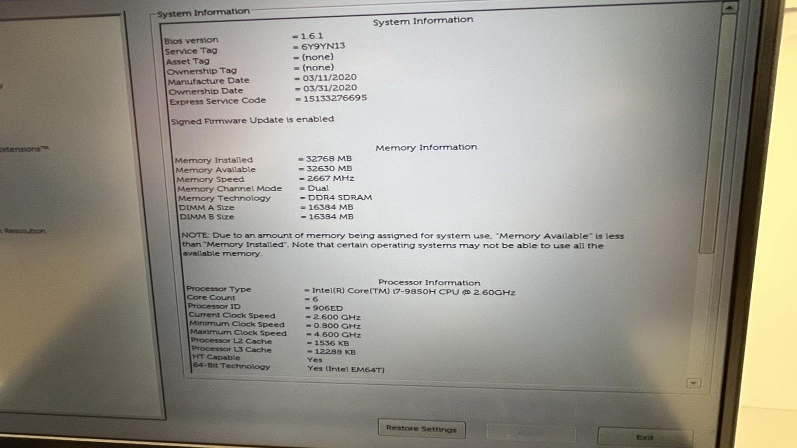 Dell Precision 3541 15.6 FHD i7-9850H 32GB 512GB Quadro P620 – Windows 11 Pro