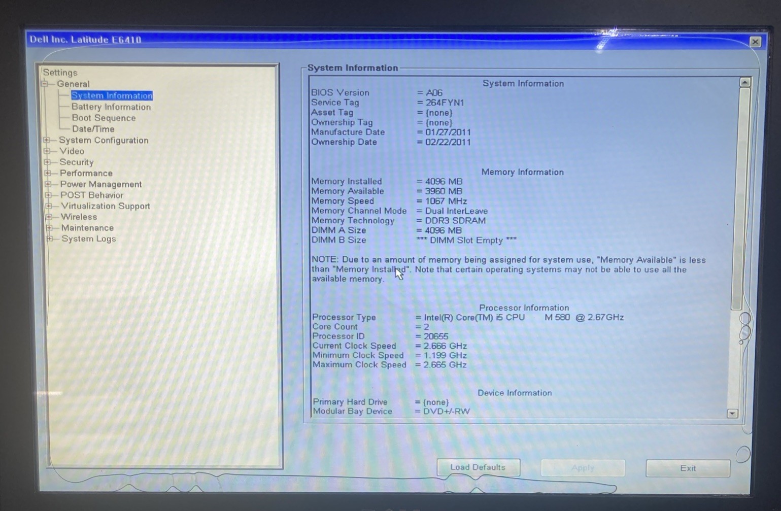 Dell Latitude E6410 14″ Laptop i5 M520 2.67GHz 4gb Ram No HDD Boots Bios
