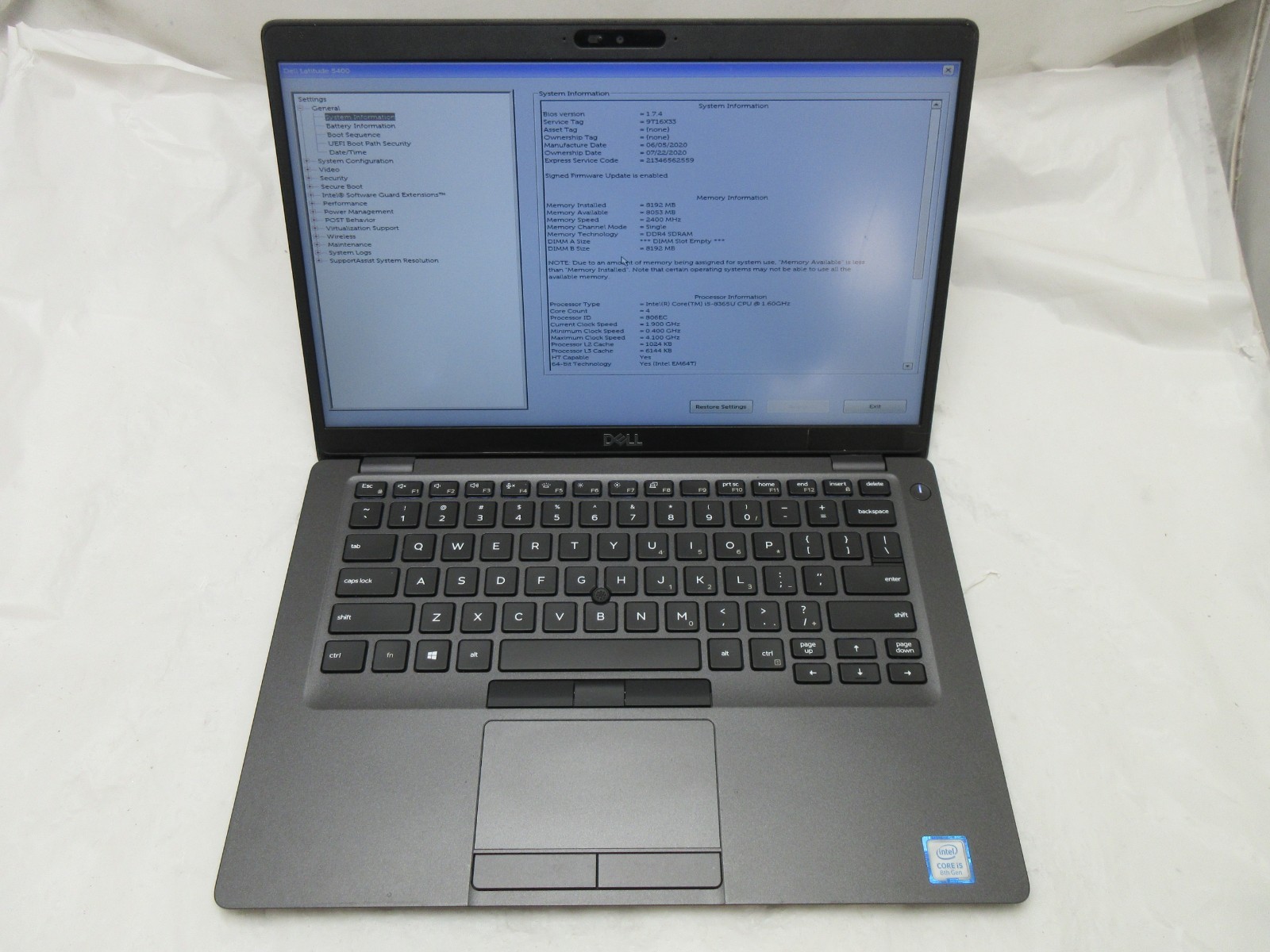 Dell Latitude 5400 14″ : i5-8365U 2.6GHz : 8GB RAM : 256GB SSD : Grade B