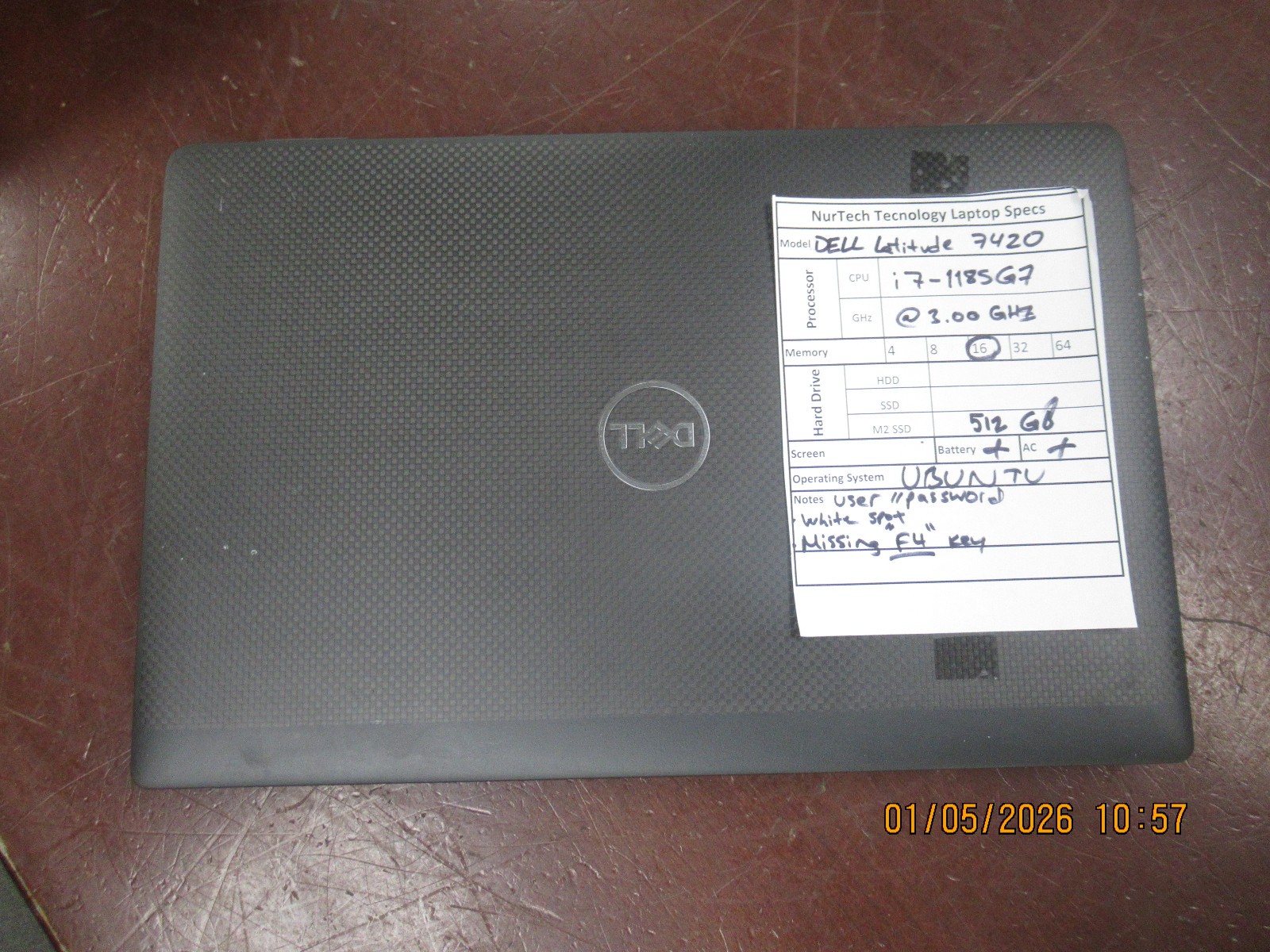 Dell Latitude 7420 i7 1185G7 3.00GHz 16GB 512GB M2SSD 14” Ubuntu Laptop w/AC #