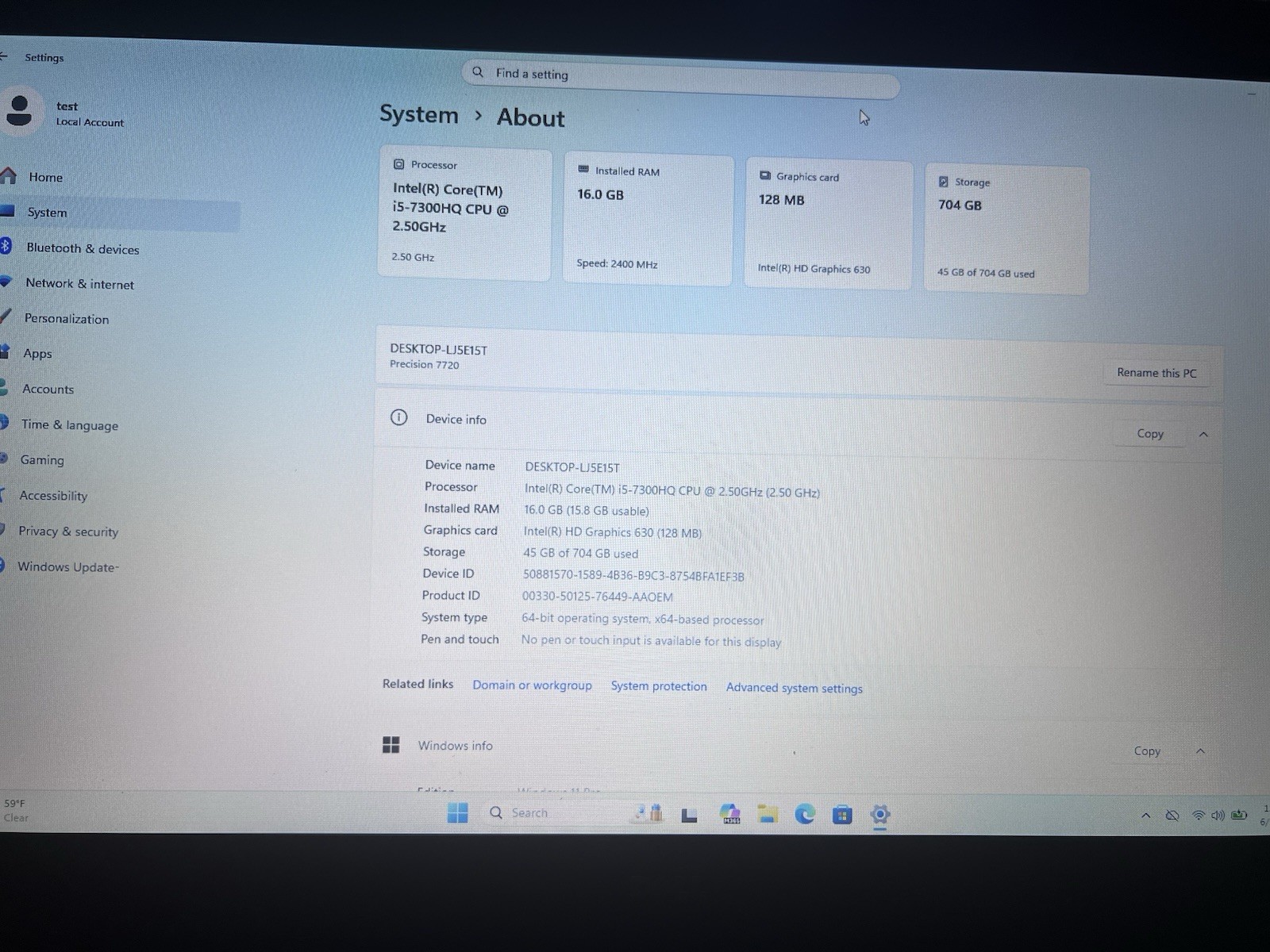 Dell Precision 7720 Laptop i5-7300HQ 16GB RAM 256GB SSD 500GB HDD Win 11 Pro
