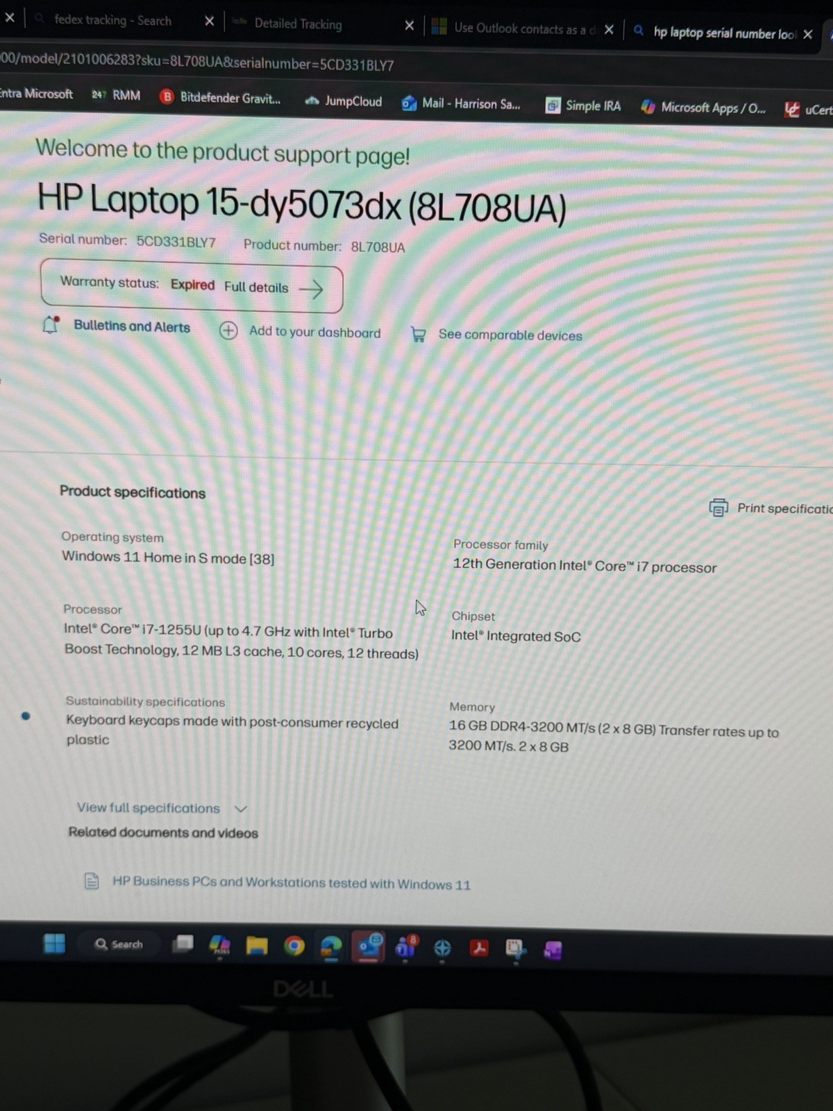 HP Laptop 15-dy5073dx 15.6″ Intel Core i7-1255U Iris Xe 16GB RAM For Parts Only