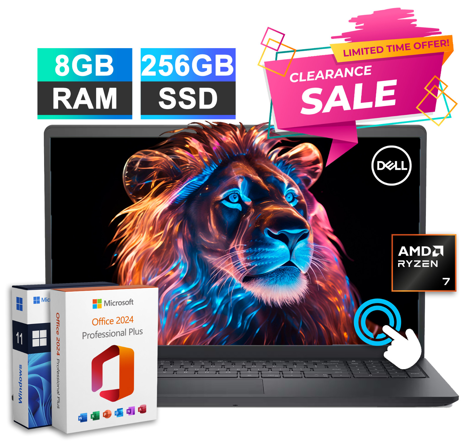 2026 Dell Inspiron 15.6″ Laptop Office Touch AMD Ryzen 7 7730U 8GB RAM 256GB SSD