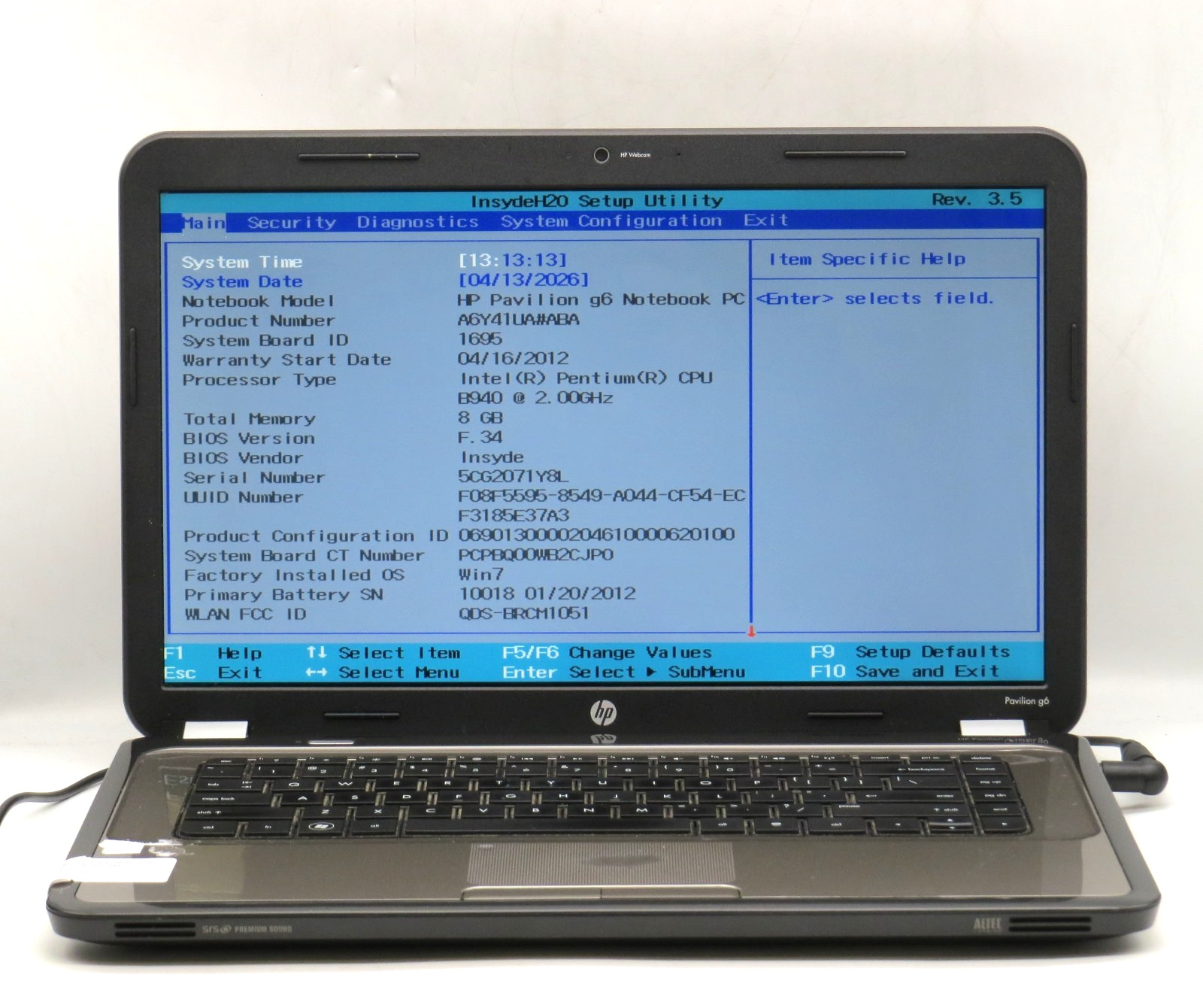 HP Pavilion G6 | Pentium-B940 @ 2.00GHz 8GB DDR3 |256GB SATA | No OS *PARTS*