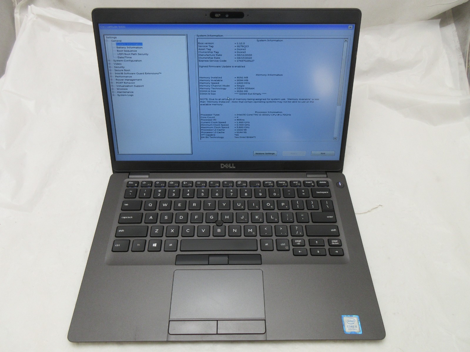 Dell Latitude 5400 14″ : i5-8350U 1.7GHz : 8GB RAM : 256GB SSD : Grade B