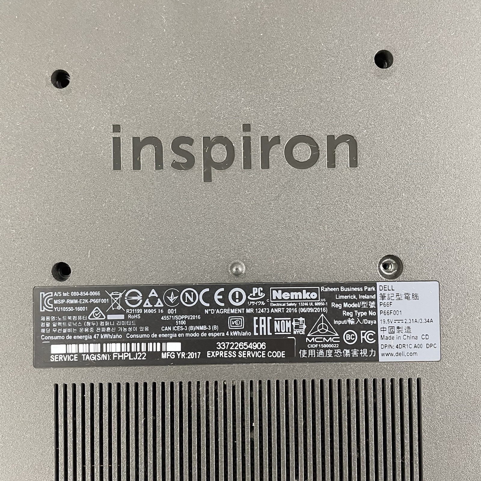Dell Inspiron 5567 15.6″ i5-7200U 2.50 GHz 8 GB RAM No SSD/OS/AC