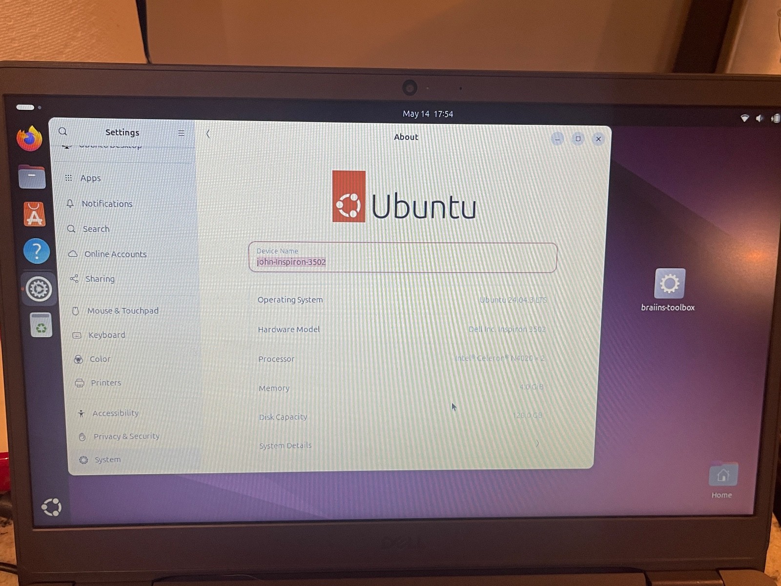 Dell 3502 Laptop Ubuntu Linux – Used as a Braiins Toolbox for Antminer Crypto