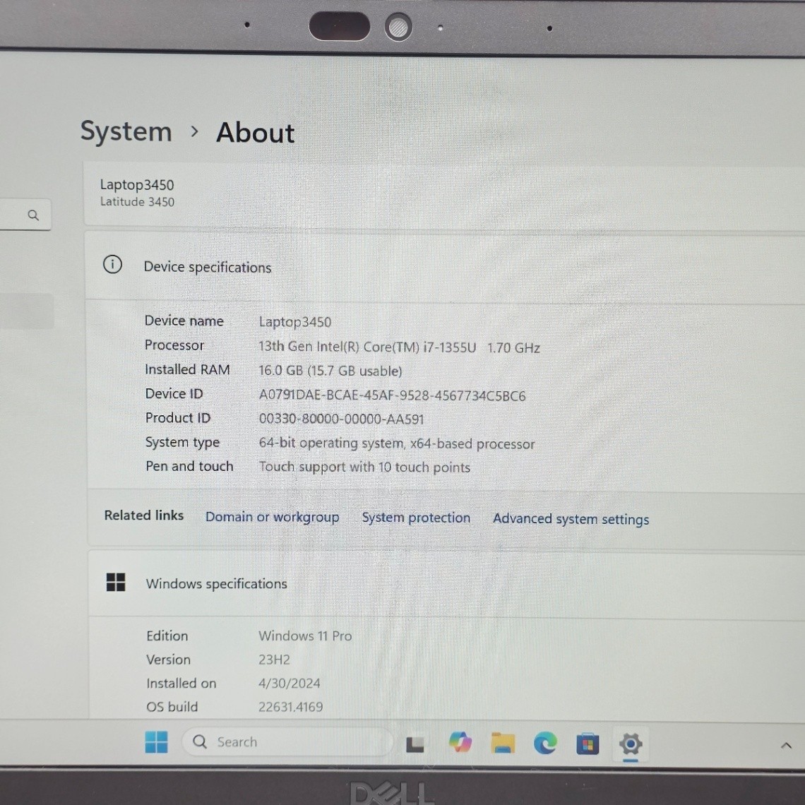 Dell Latitude 3450 14″ Laptop i7-1355U 16GB 512GB SSD Windows 11 Touch Screen