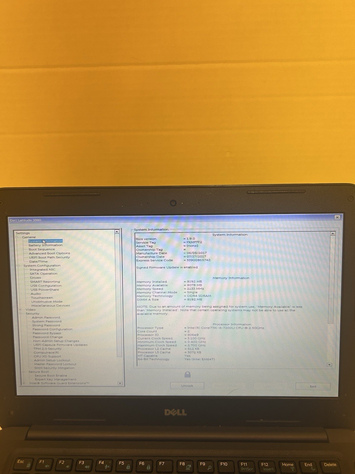 Dell Latitude 3380 Laptop i5-7200U 8GB R Boots to BIOS BIOS Unlocked GRADE B