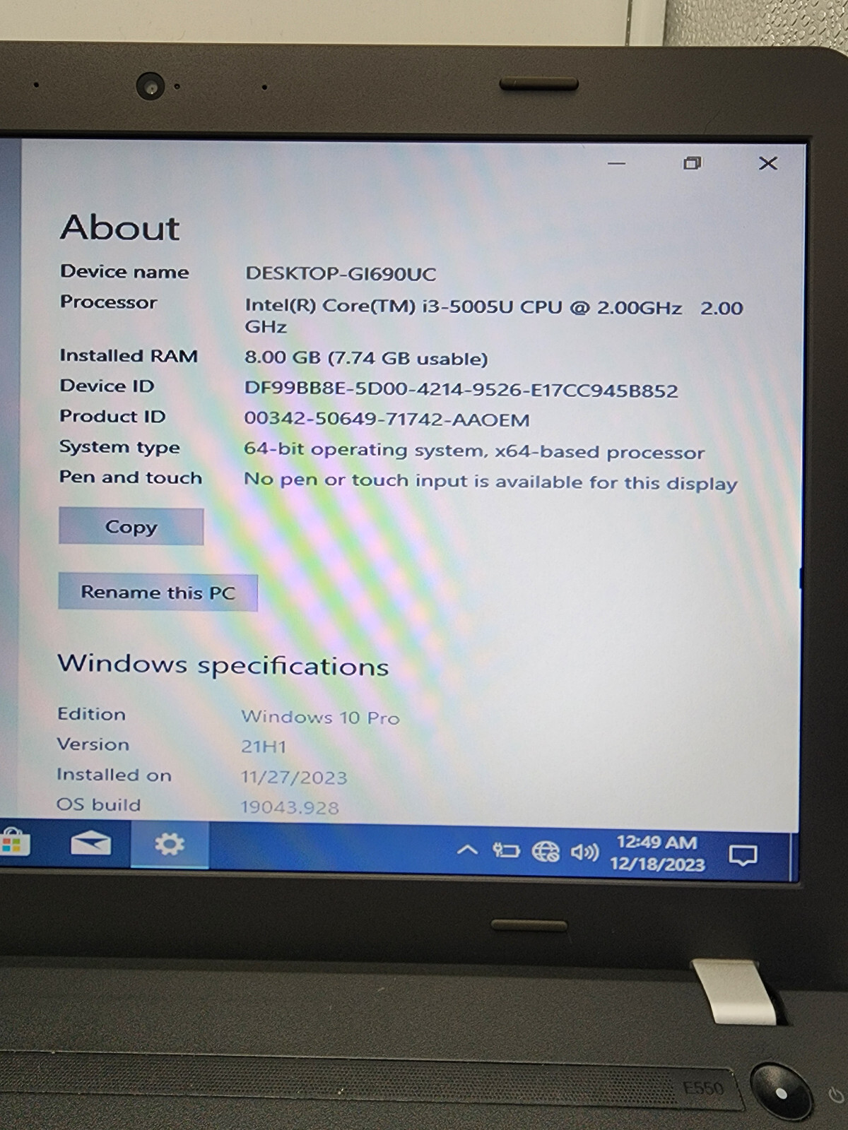 Lenovo ThinkPad E550 14″ i3-5005U 1.7GHz 8GB RAM 128GB HDD Win 10 Pro