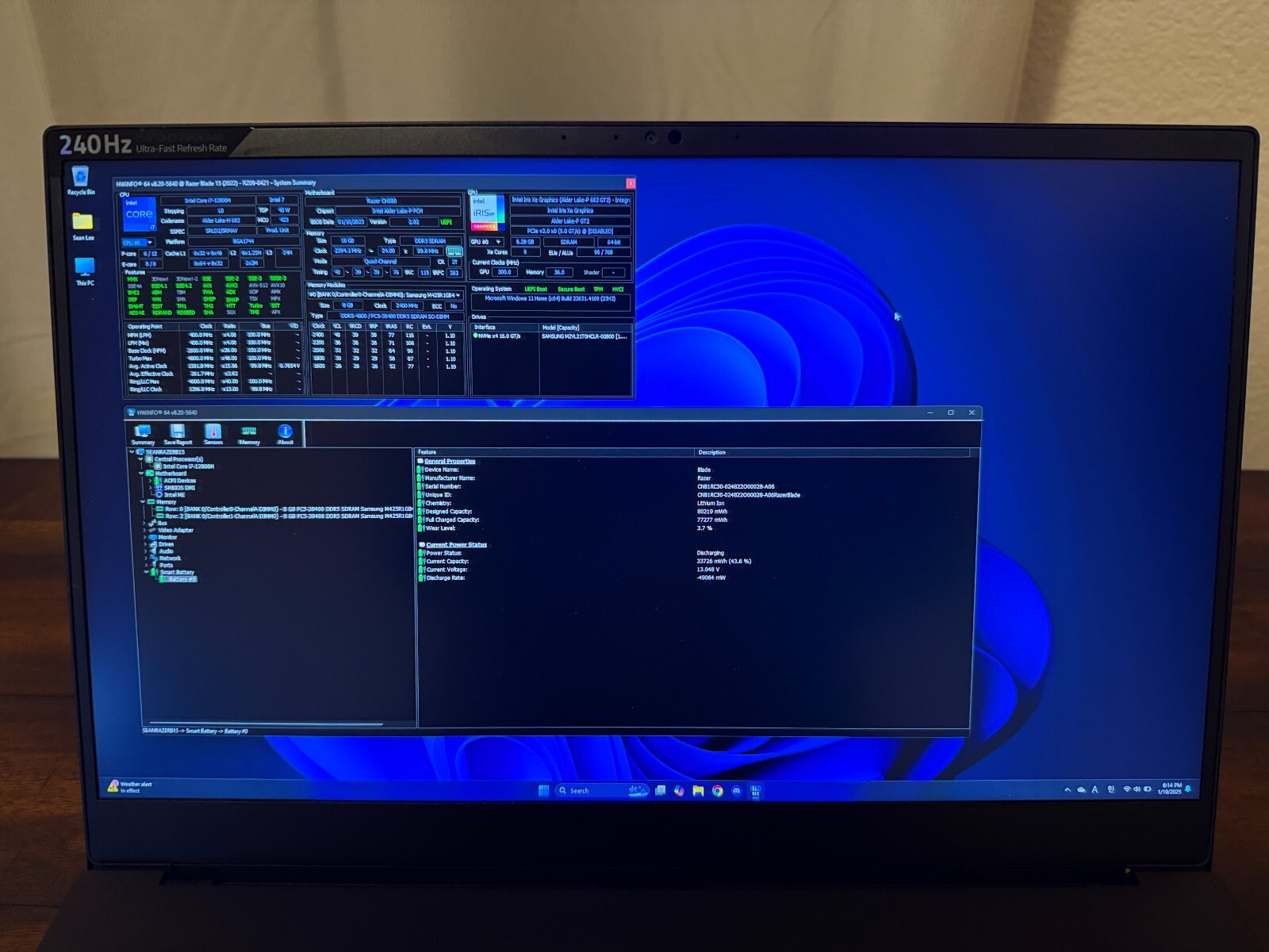2020 Razer Blade 15.6 QHD 240Hz gaming laptop RTX 3070Ti 16GB RAM 1TB SSD