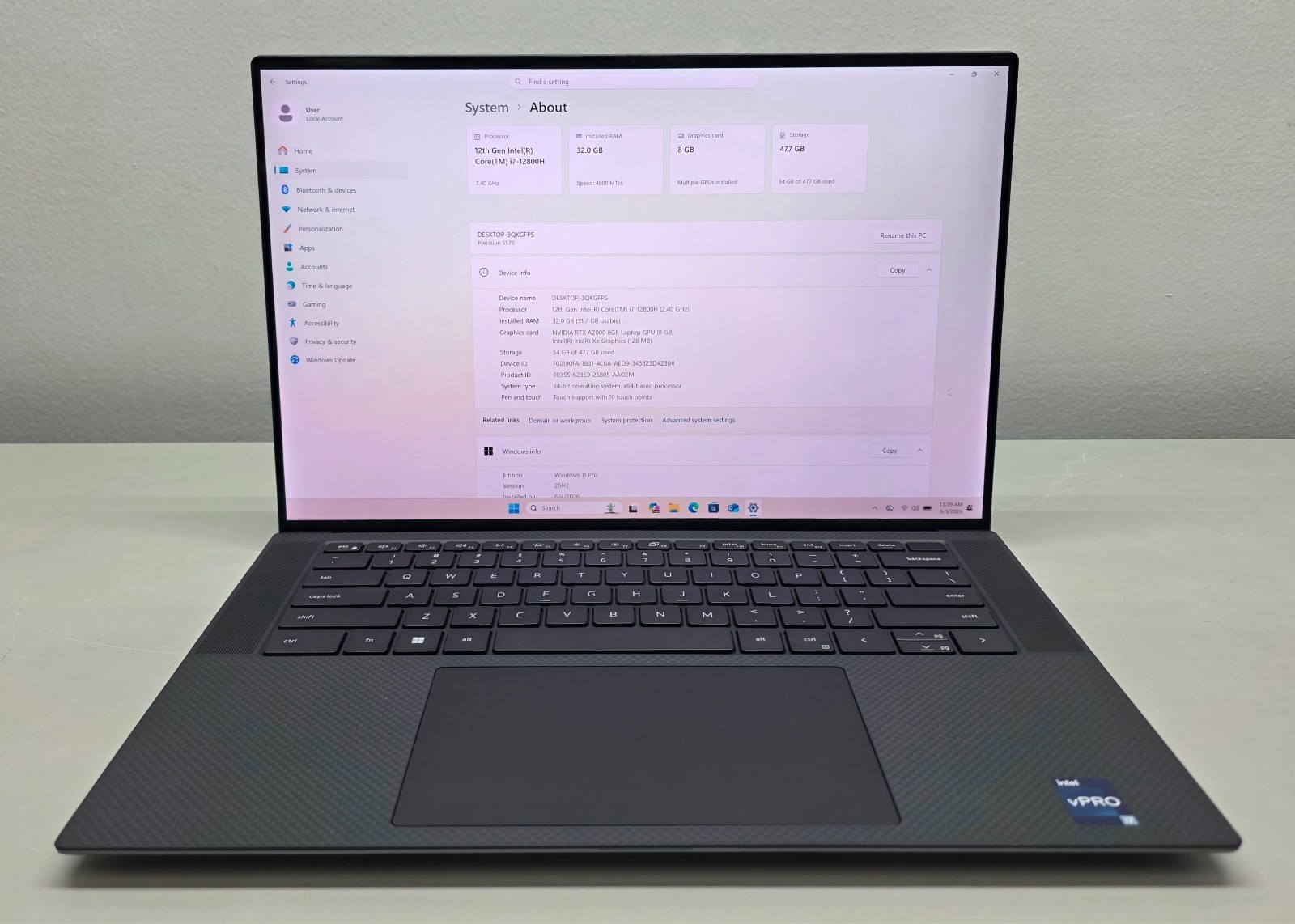 Dell Precision 5570 15.6″ 4K i7-12800H 2.40GHz 32GB RAM 512GB SSD RTX A2000 8GB