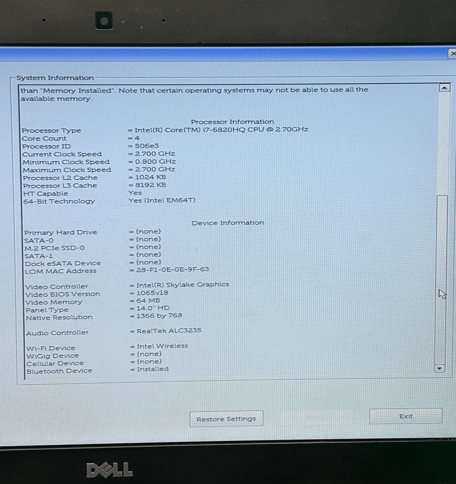 Dell Latitude E5470 14″ Laptop i7-6820HQ 16GB RAM No HDD/SSD Tested Working