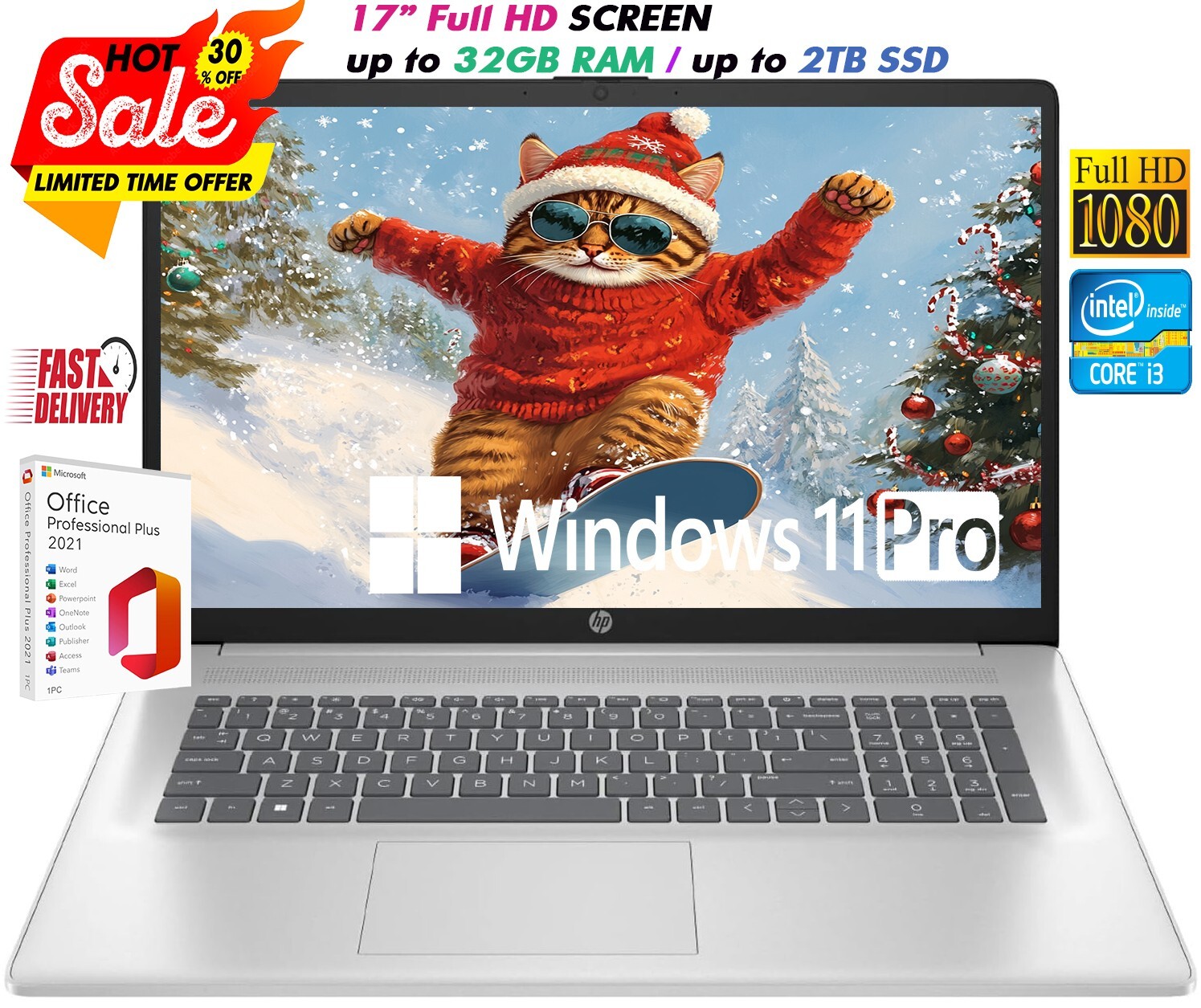 HP Laptop 17.3″ Full HD Intel i3-1215U Up to 32GB RAM &2TB SSD Win 11 Pro+OFFICE