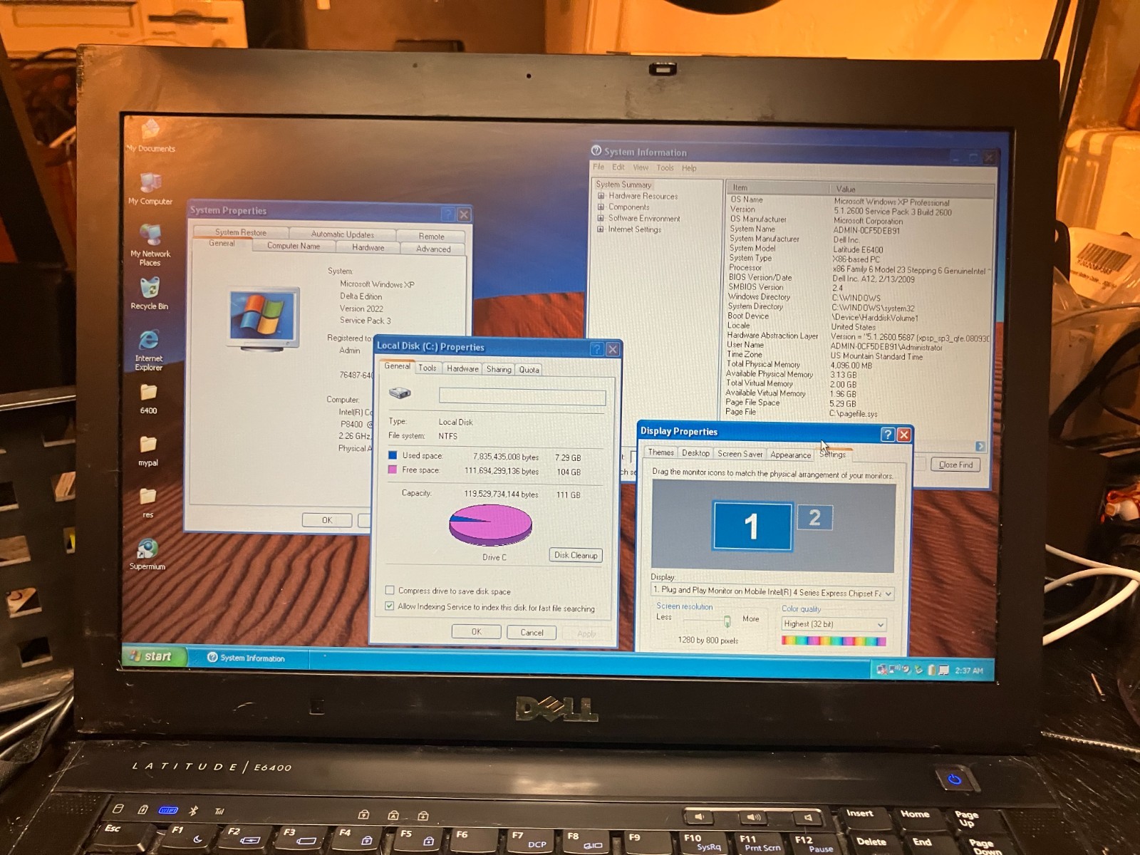 Dell Latitude E6400 14″ Vintage Laptop C2D 2.26GHz 120GB SSD 4GB RAM Win XP Wifi