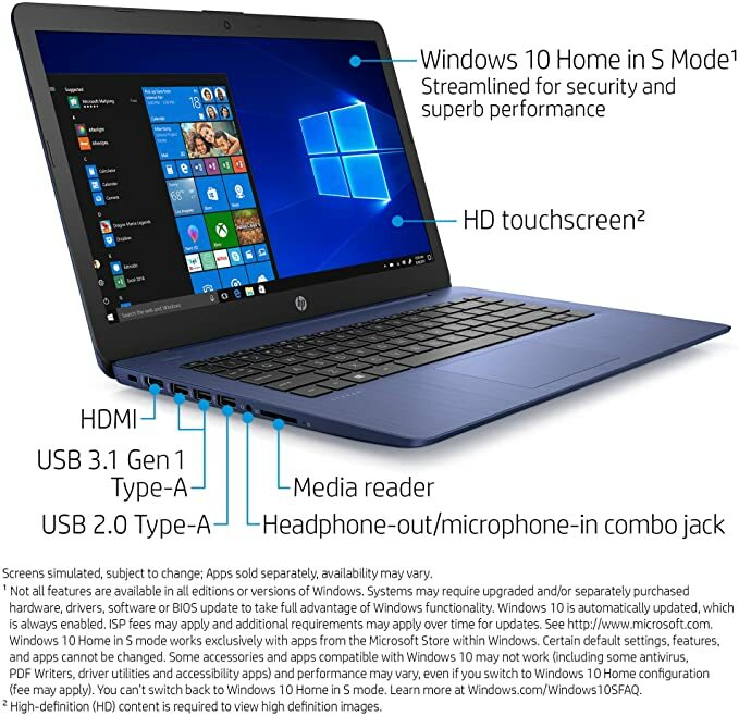 HP Stream 14-Inch Touchscreen Laptop, AMD Dual-Core A4-9120E Processor, 4 GB SDR