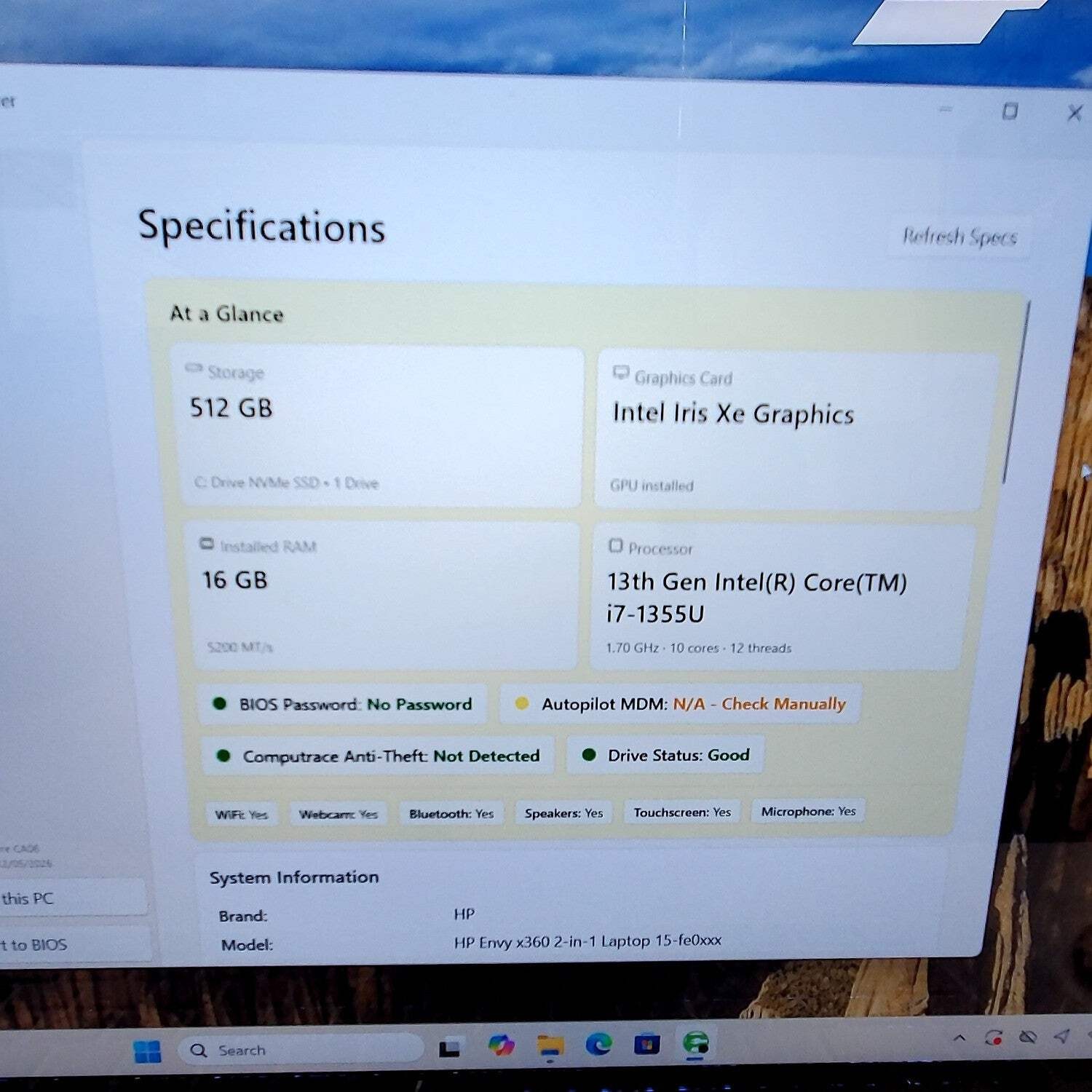 HP Envy x360 15-FE0053DX 15.6″ i7-1355U 1.7GHz 16GB RAM 512GB SSD