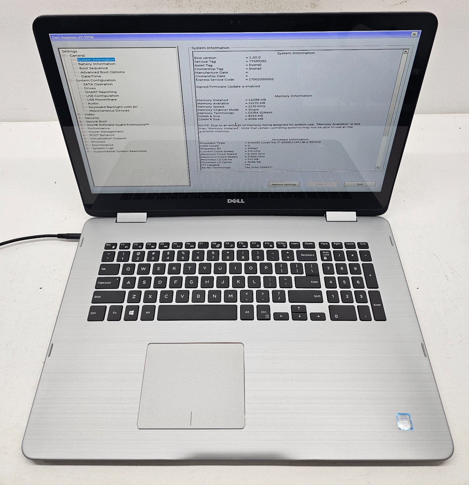 DELL Inspiron 17-7778 Laptop Intel Core i7-6500U 12GB Ram NO HD/OS (FL)