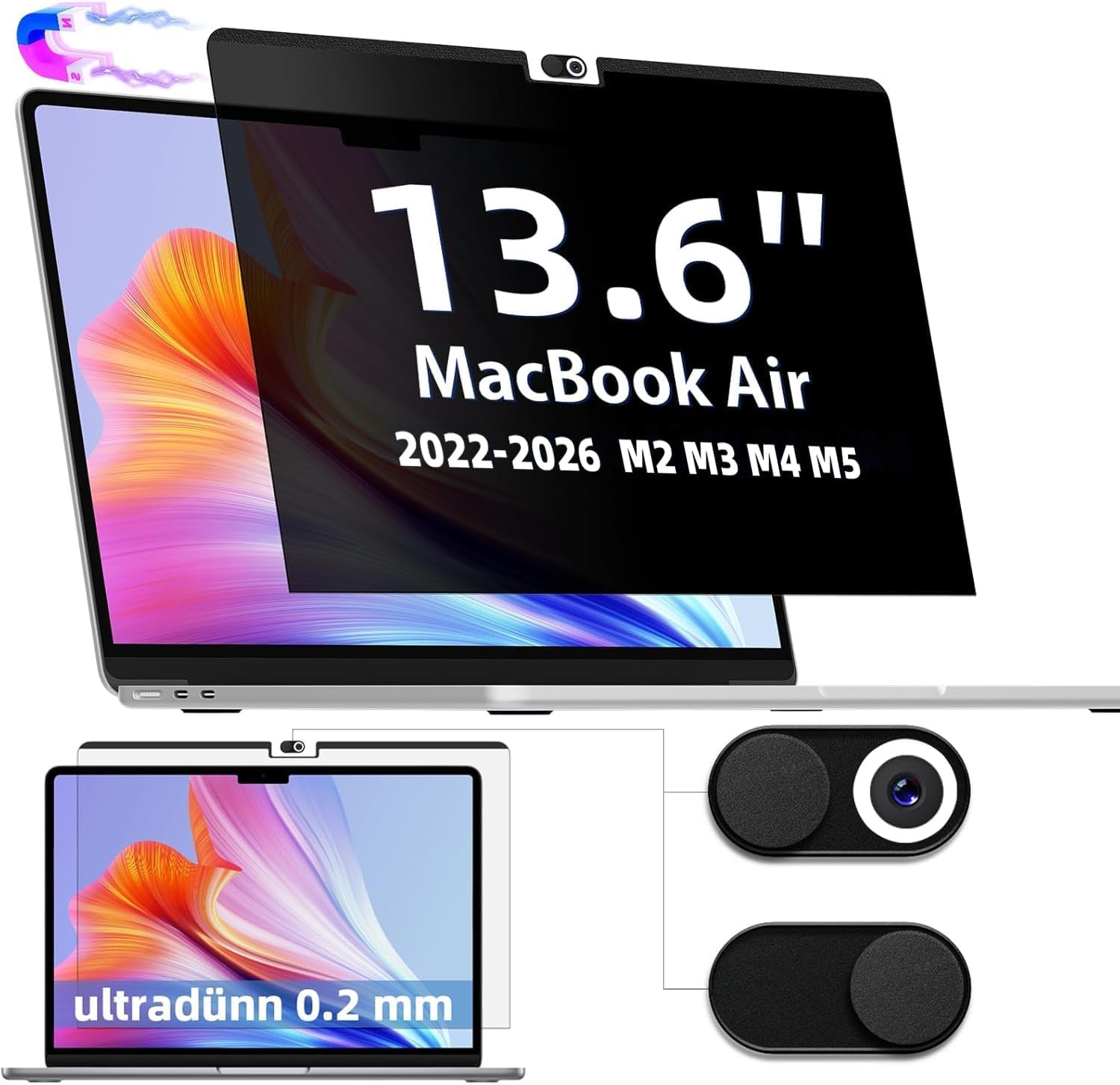 Screen Protector for MacBook Air 13-Inch 13.6in – Removable Anti Glare Privacy F