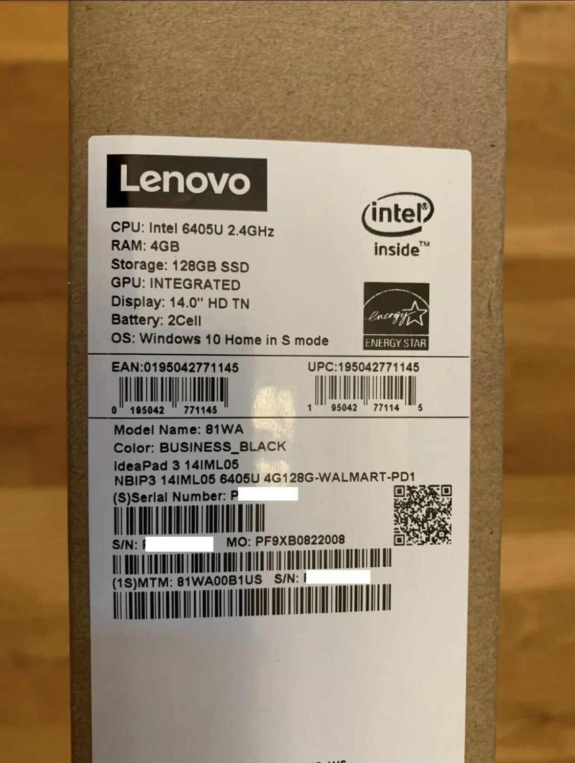 NEW Lenovo IdeaPad 3 14″ HD Pentium Gold 4GB RAM 128GB SSD Windows 10 Black