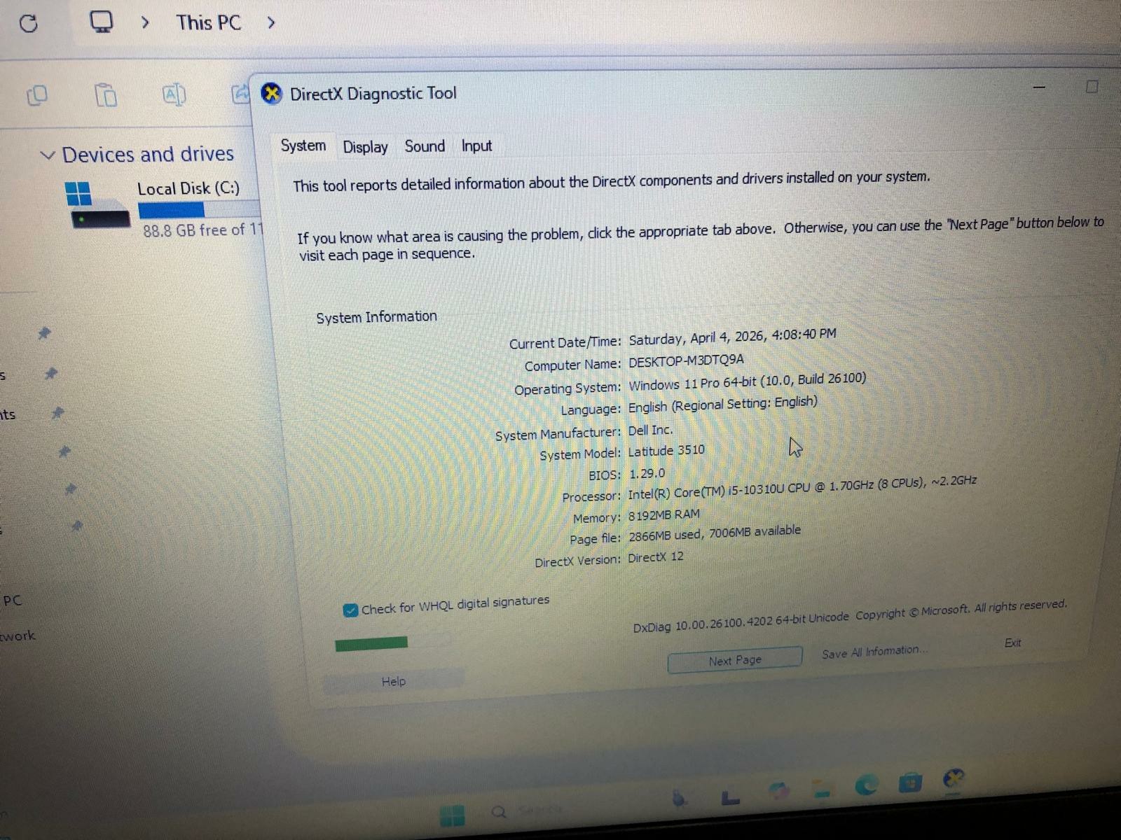 DELL LATITUDE LAPTOP CORE i5 10310U 1.70GHz 3510 8 GB RAM 128 GB SSD Win 11