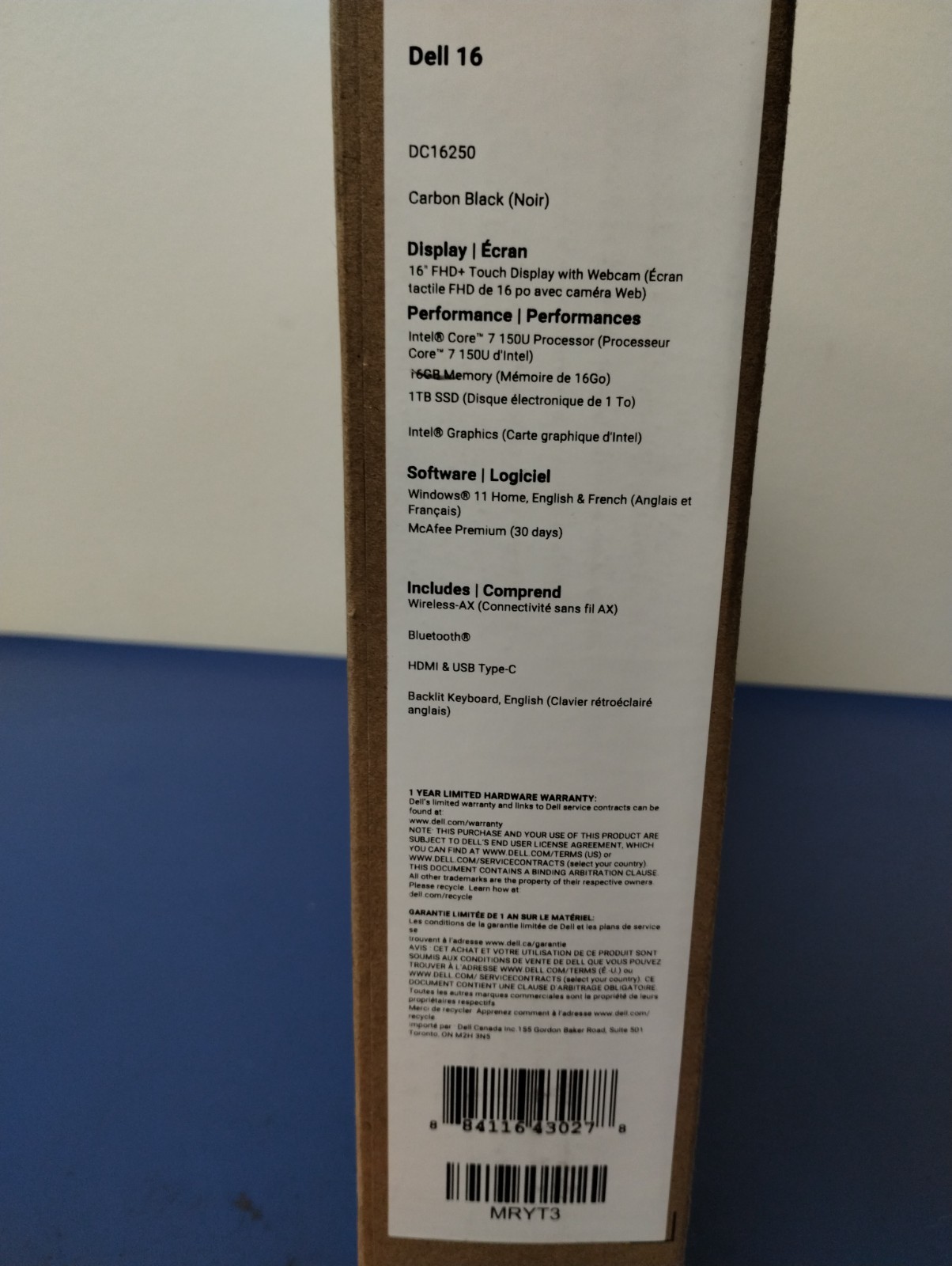 DELL 16 DC16250 MRYT3, Intel Core 7 150U, 1.80 GHz, 16 GB RAM, 1 TB NVMe SSD