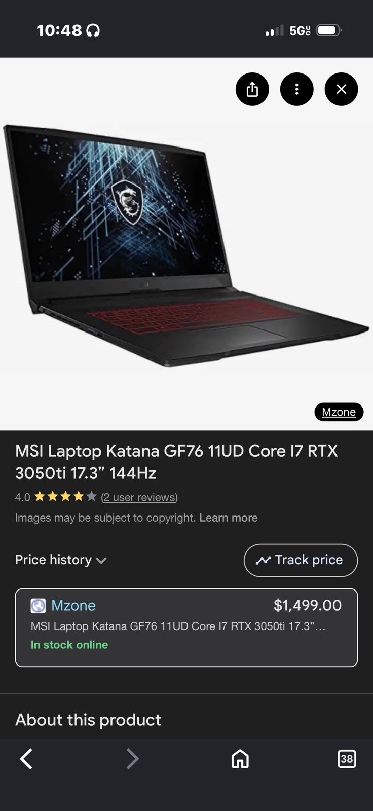 Gaming Laptop MSI Katana GF76 11UD 17.3″ i7-11800H 16GB 477GB SSD Win11 Backlit