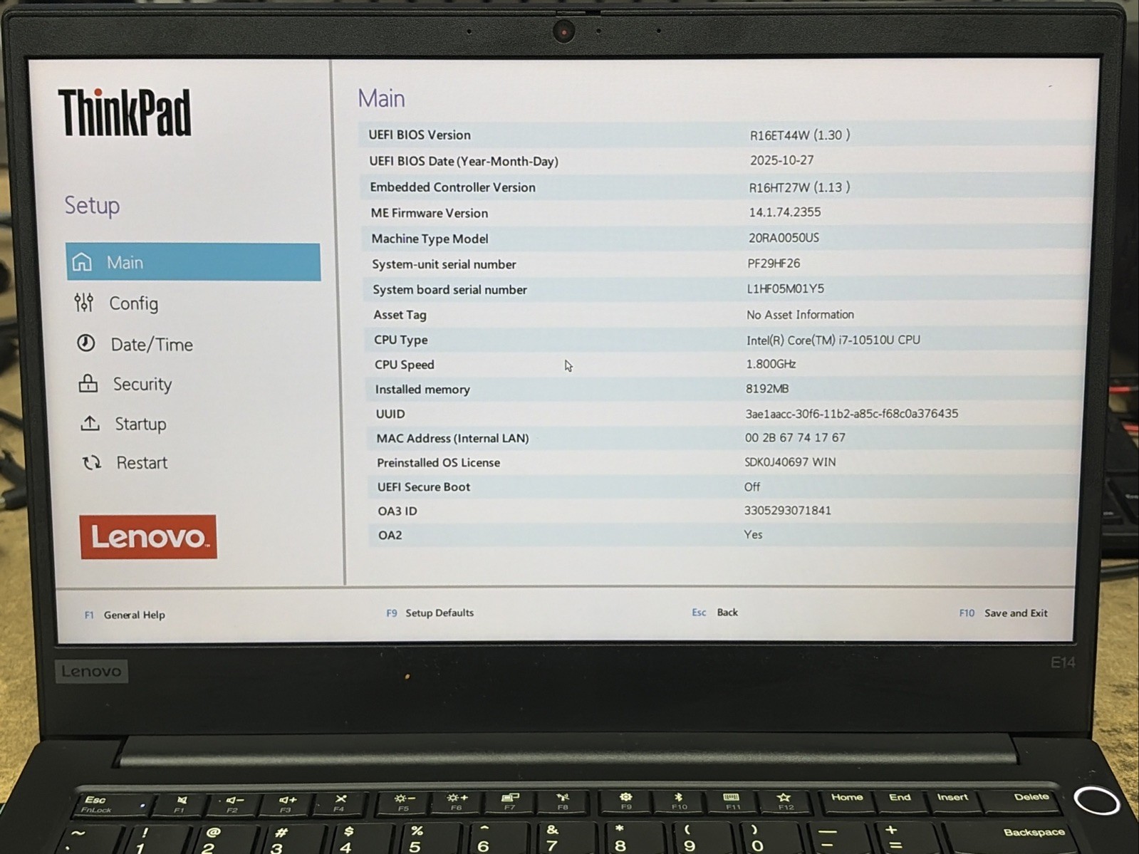 Lenovo ThinkPad E14 Gen 1 14″ FHD i7-10510u 8GB RAM 512GB SSD No OS