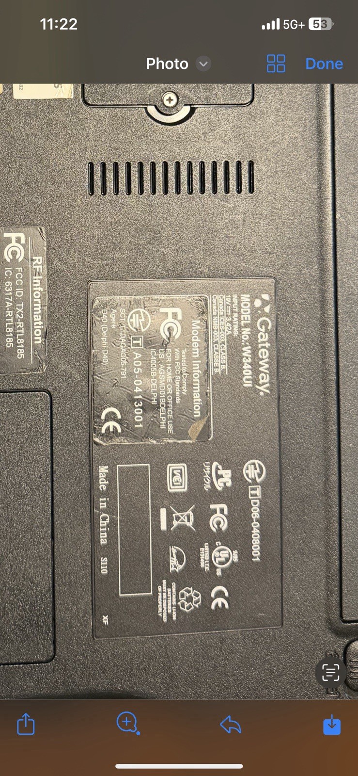 Gateway W340UI Laptop – Intel Celeron M | No HDD | Charger & Battery Included