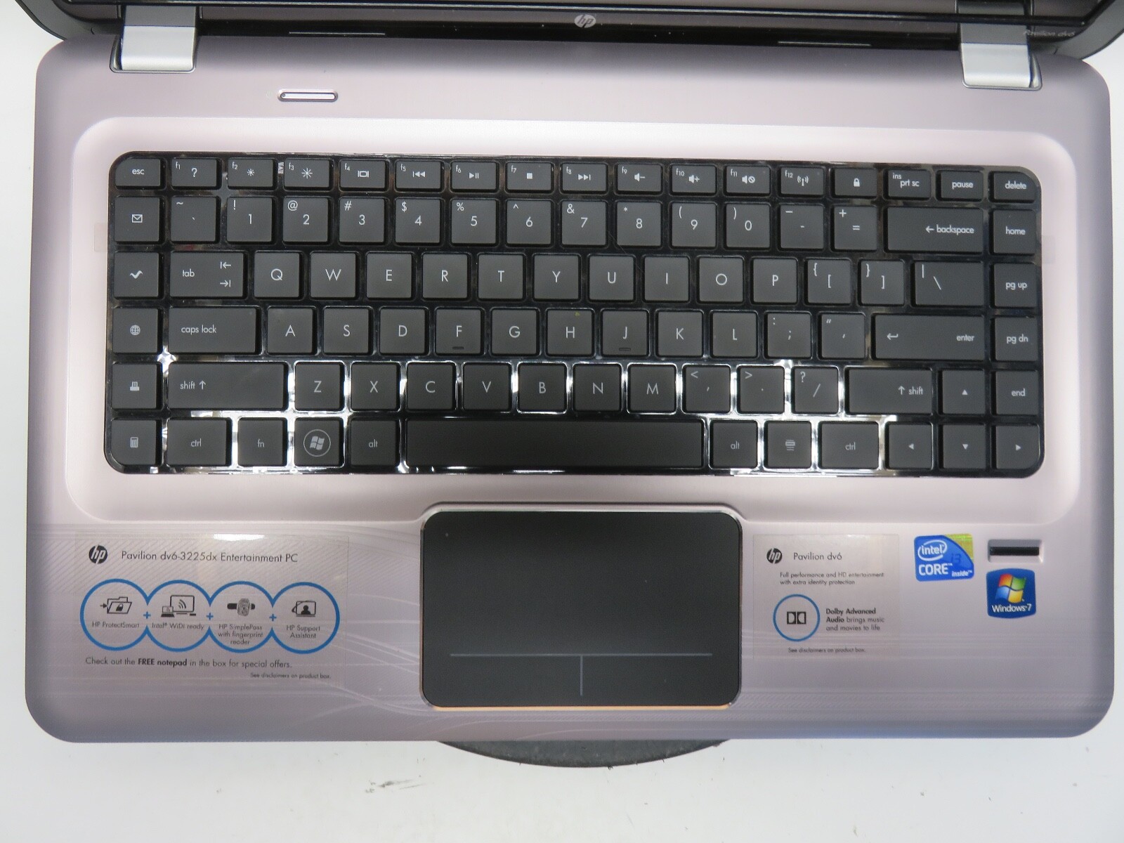 HP Pavilion DV6-3225dx Intel i3-M350 2.27GHz 4 GB NO HDD No Batt