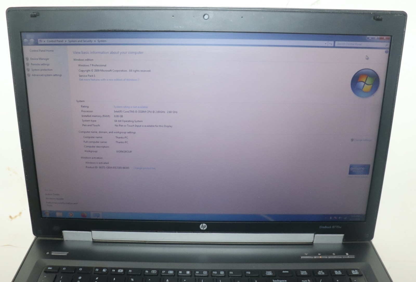 HP EliteBook 8770w|Intel Core i5@2.60 GHz|8GB RAM|1 TB HDD|Win 7 Pro|Webcam